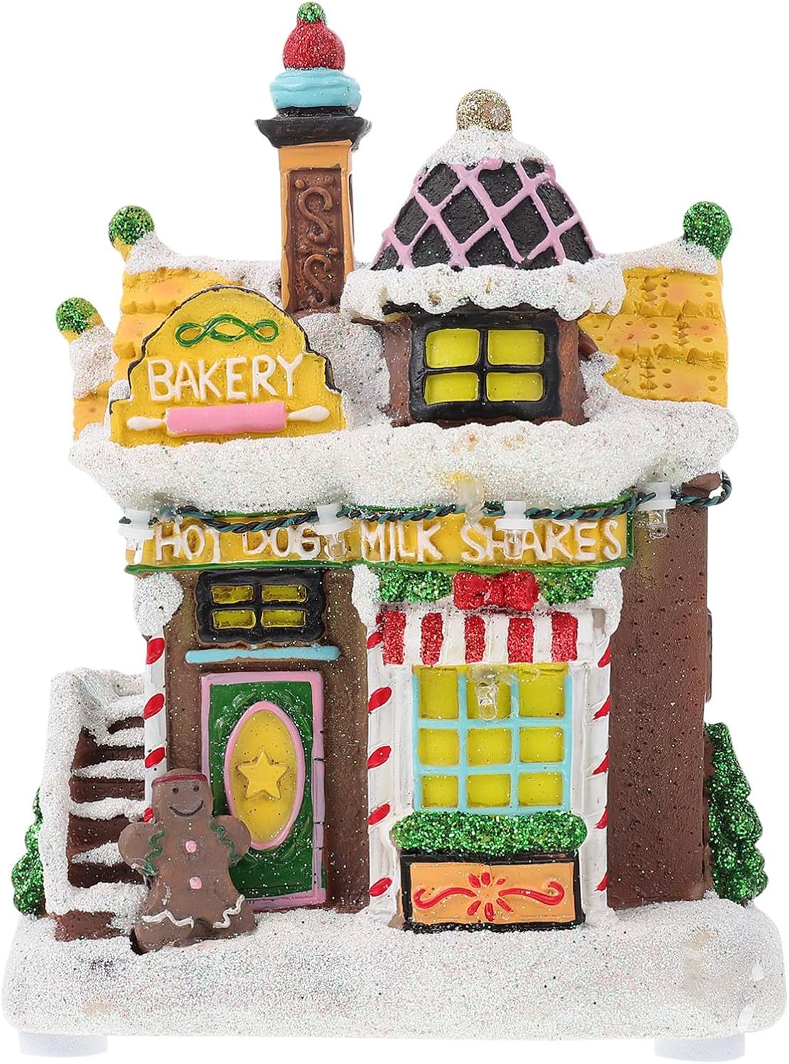 Xmas Resin Luminous Snow House Adorn with LED Light for Home