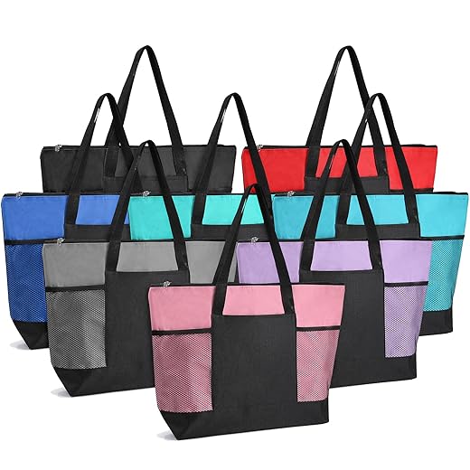 Fumete 24 Pcs Nurse Tote Bag with Mesh Pockets Nurse Bags for Work Gift Teacher Zippered Tote Bulk for Employee Teacher Coworker Volunteer Gift Nursing Medical Assistant, 8 Colors