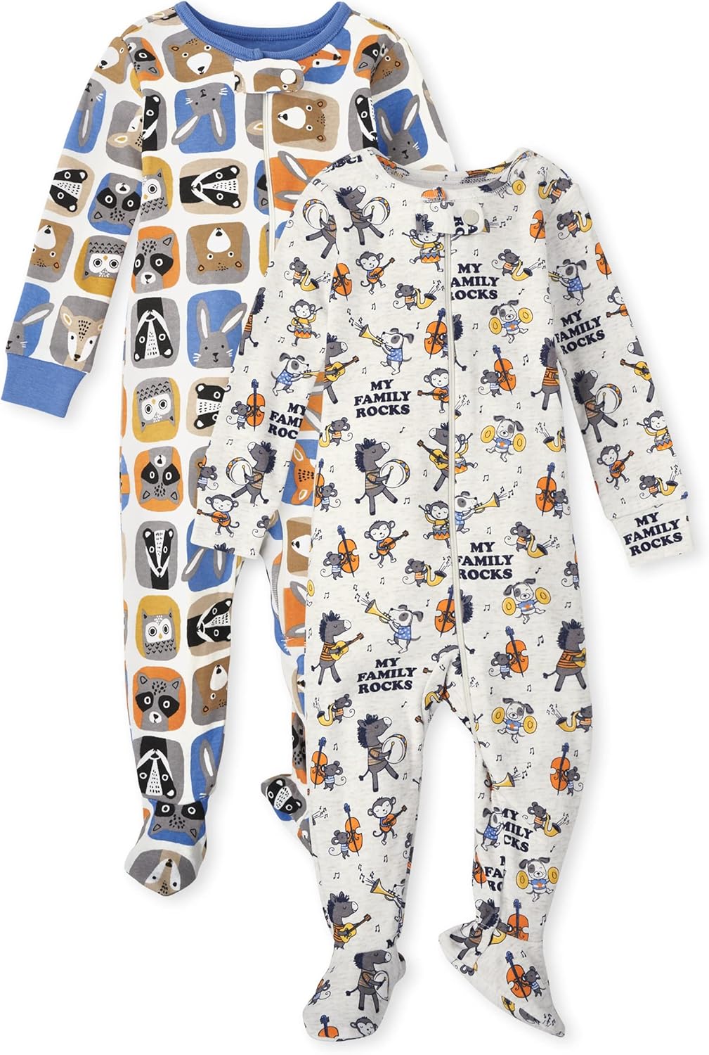 The Children's Place Baby and Toddler Snug Fit 100% Cotton Zip-Front One Piece Footed Pajama 2-Pack: Clothing, Shoes & Jewelry