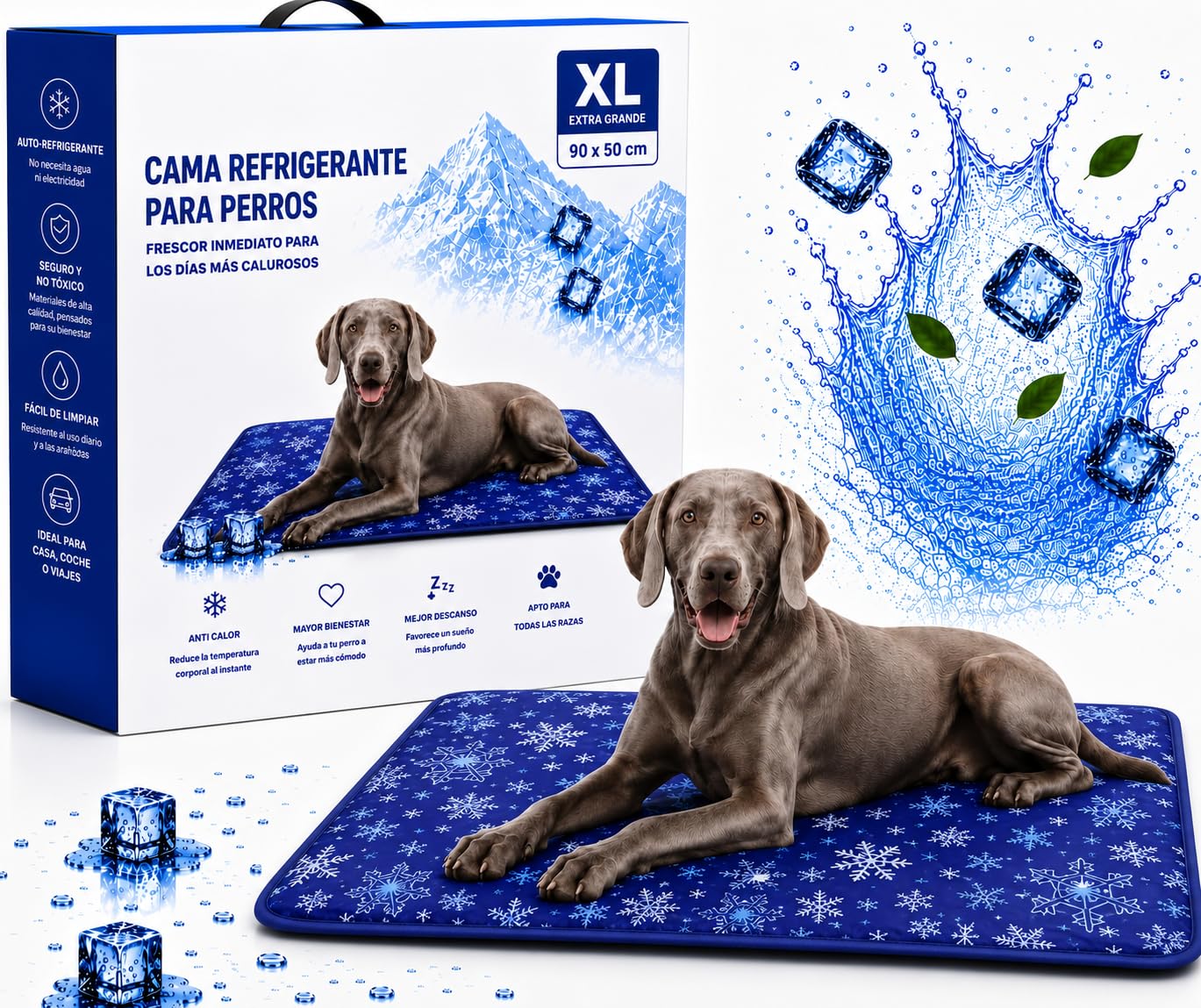 Cama Perro Verano 90x50 cm – Cama Refrescante Auto Refrigerante No Tóxica, Lavable, Antideslizante – Ideal para Verano, Interior y Exterior, Ideal para Perros, Gatos Verano Prevenir Calor
