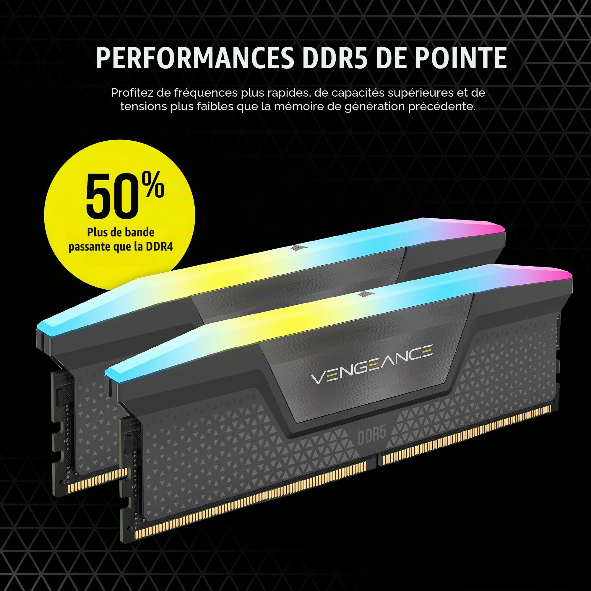 CORSAIR Vengeance RGB DDR5 32Go (2 x 16Go) Jusqu'à 6000MHz AMD Intel RAM