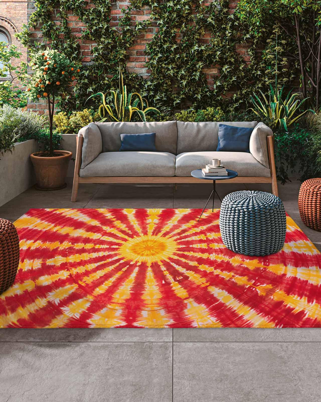 Amazon.com: Outdoor Rug 4x6 ft Orange Tie-Dye Art Outdoor Large