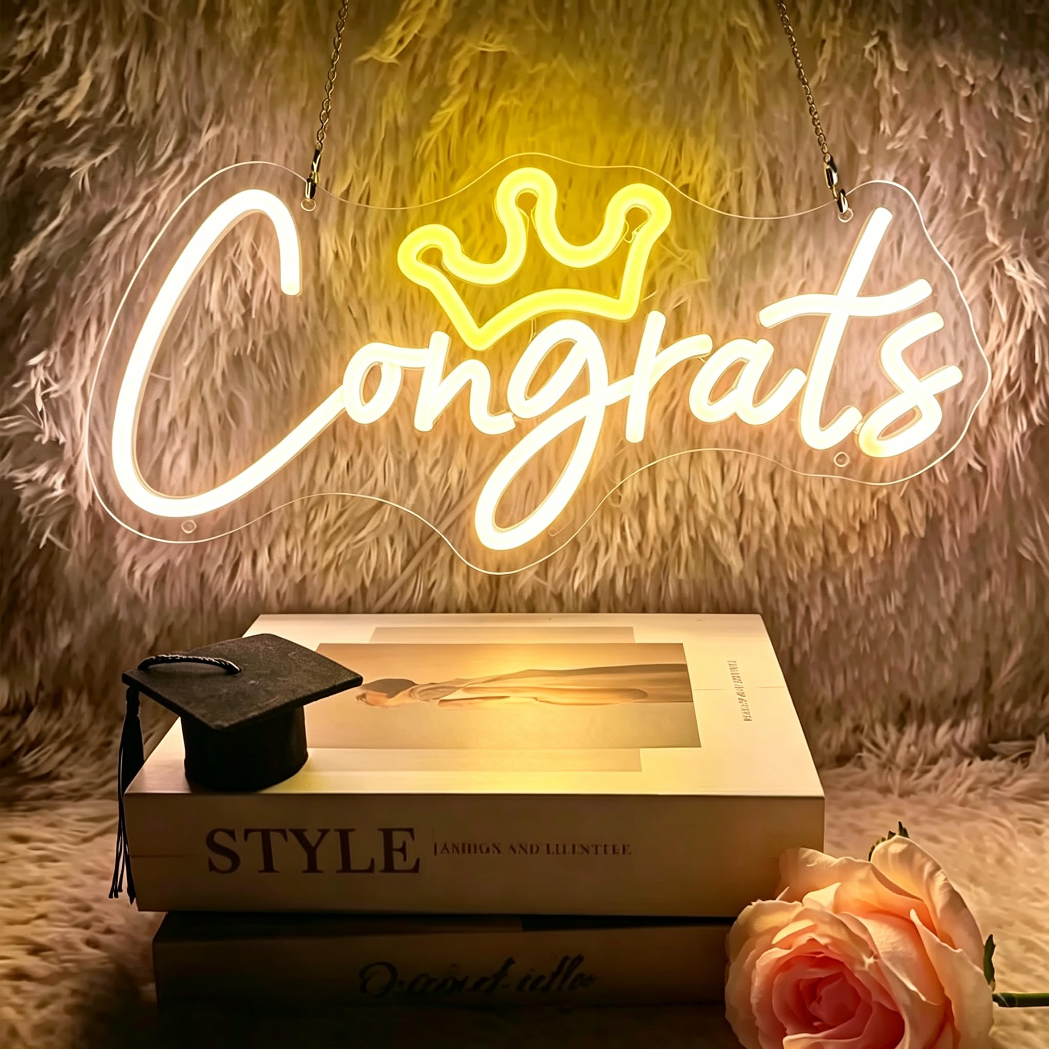 'Congrats Grad neonowy znak LED litery neonowy znak z okazji ukończenia szkoły impreza neonowa lampka USB ciepły biały znak do dekoracji ścian akademika klasa pokój urodziny wydarzenie przyjęcie