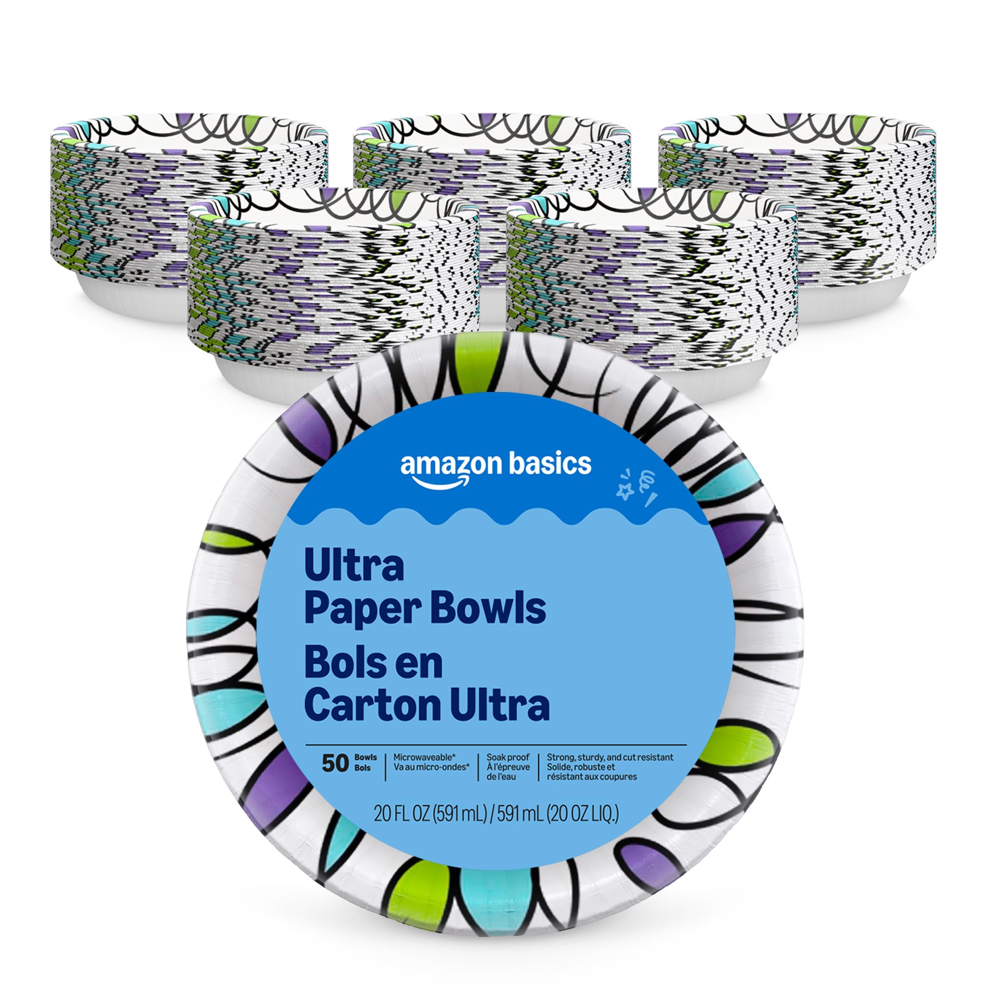 Amazon Basics Ultra 20 Oz Disposable Paper Bowls, 300 Count