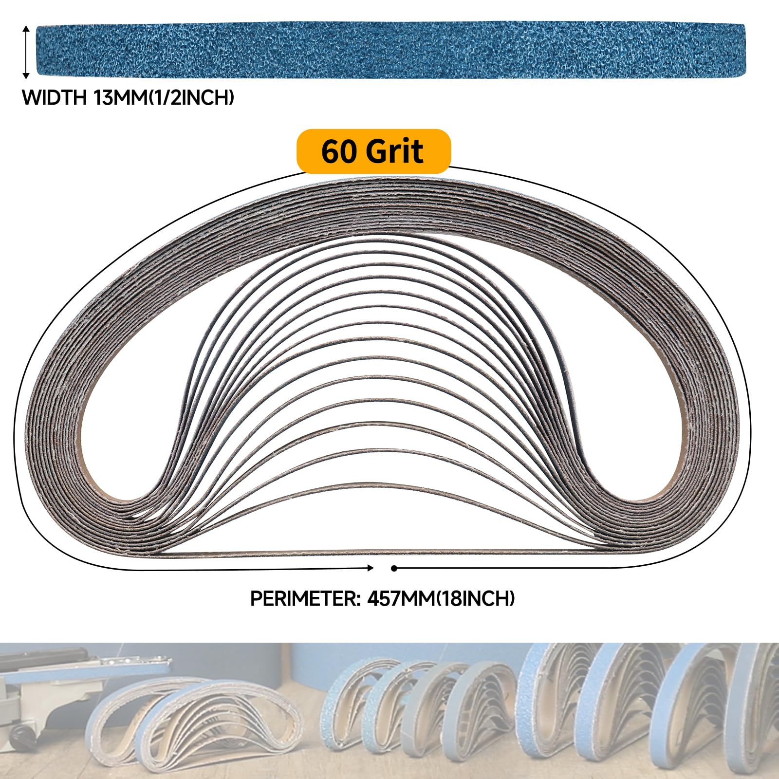 Shineboc Sanding Belt 13 x 457 mm, 40PCS Sander Belts 60 Grit for Polishing Metal Wood - Image 2
