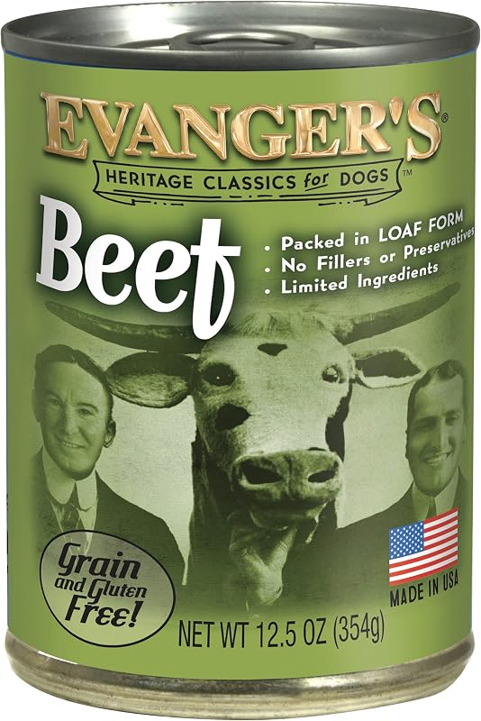 Ração úmida para cães Evanger's Heritage Classic Beef, proteína única, sem grãos e sem glúten, 12 latas de 354 g