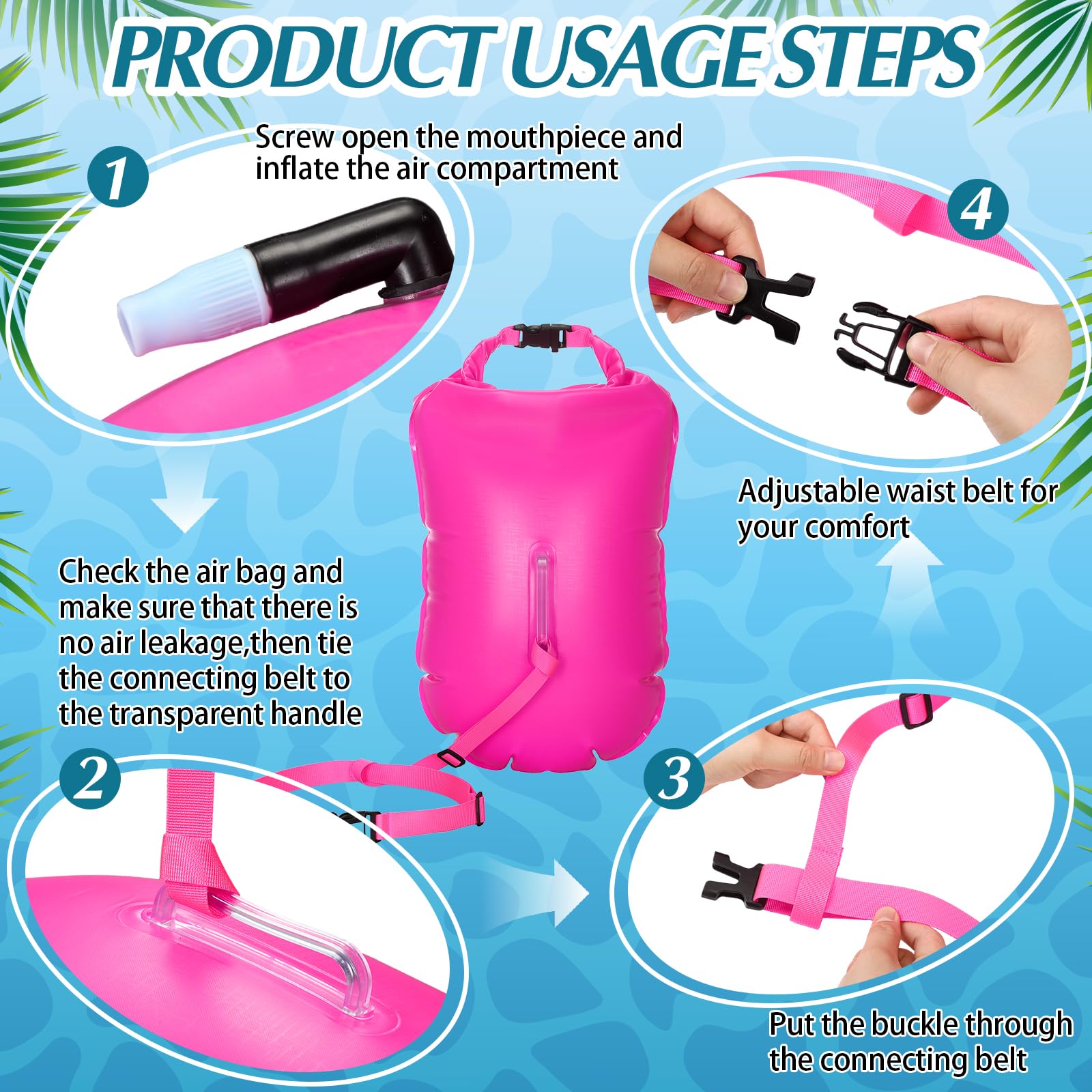 Seenelling 2 Stück Schwimmboje Schwimmboje Sicherheitsschwimmer, gut sichtbare Boje mit verstellbarem Hüftgurt, wasserdichte Tasche für Schwimmen, Triathleten, Training, Kajaker, Schnorchler