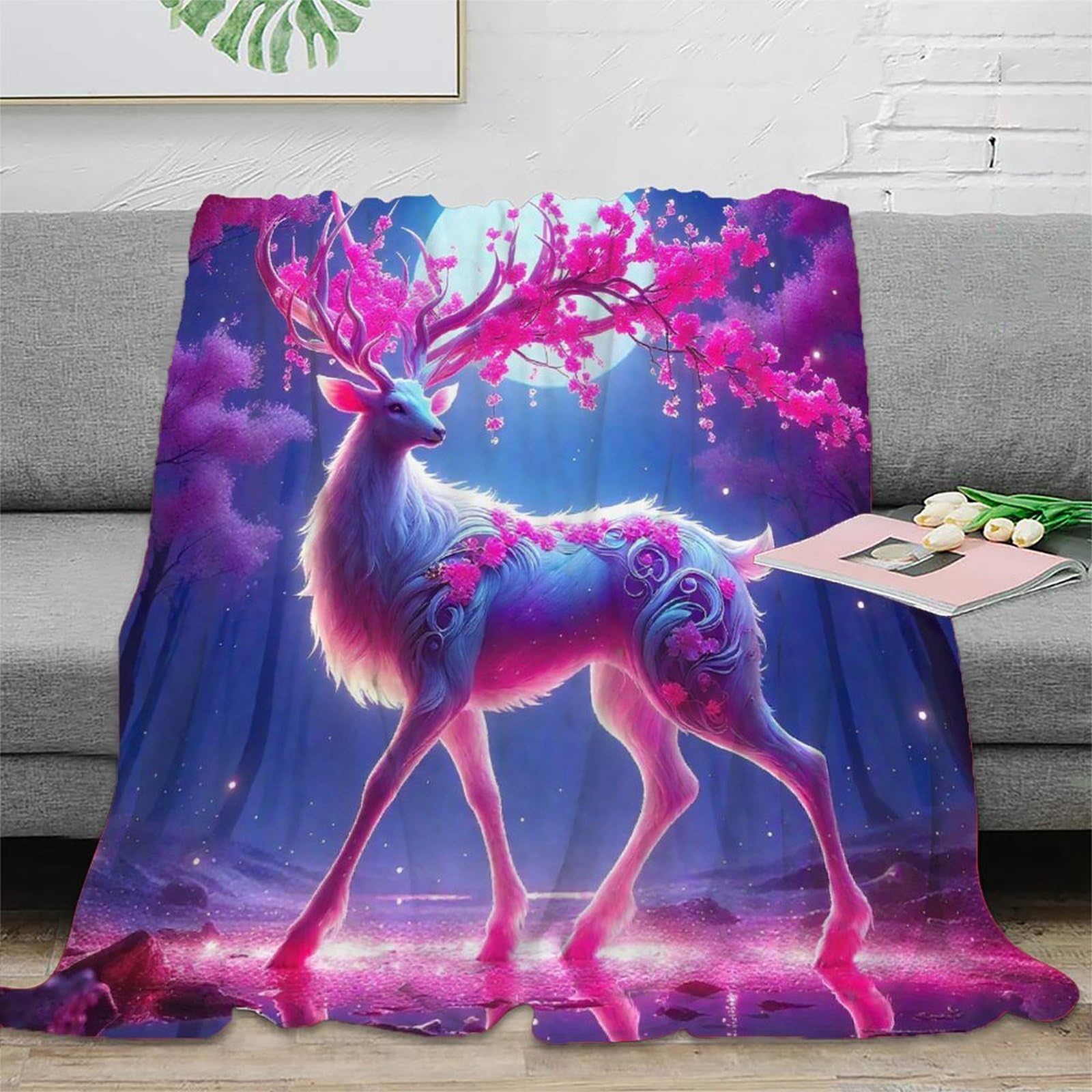 Couverture pelucheuse cerf 3D pour des soirées cocooning et instants canapé chaleureux