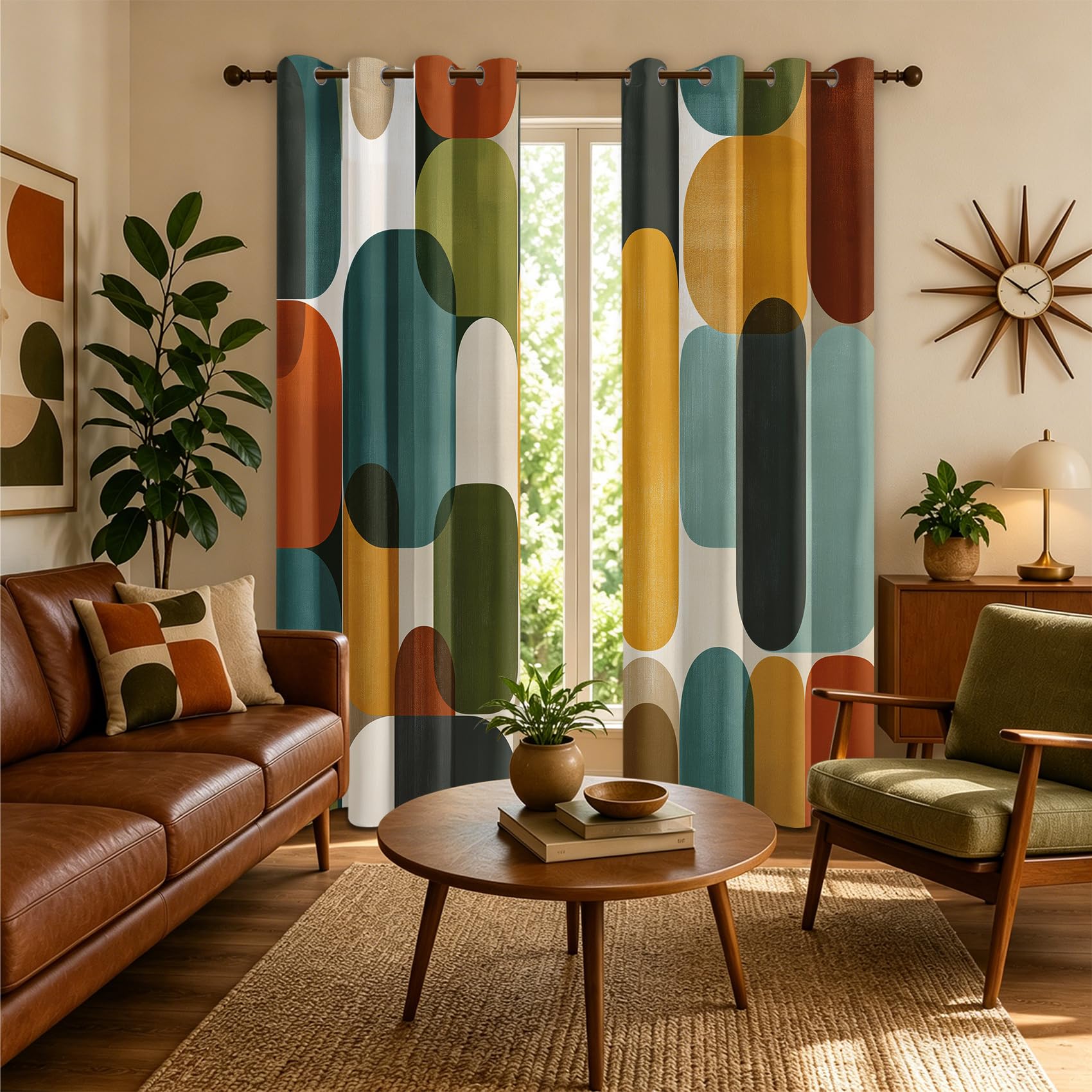 Mistela Blickdichte Gardinen Mid Century - Verdunkelungsvorhang Retro Vorhang mit Ösen für Schlafzimmer Wohnzimmer Kinderzimmer - 2er Set - H260 x B140cm