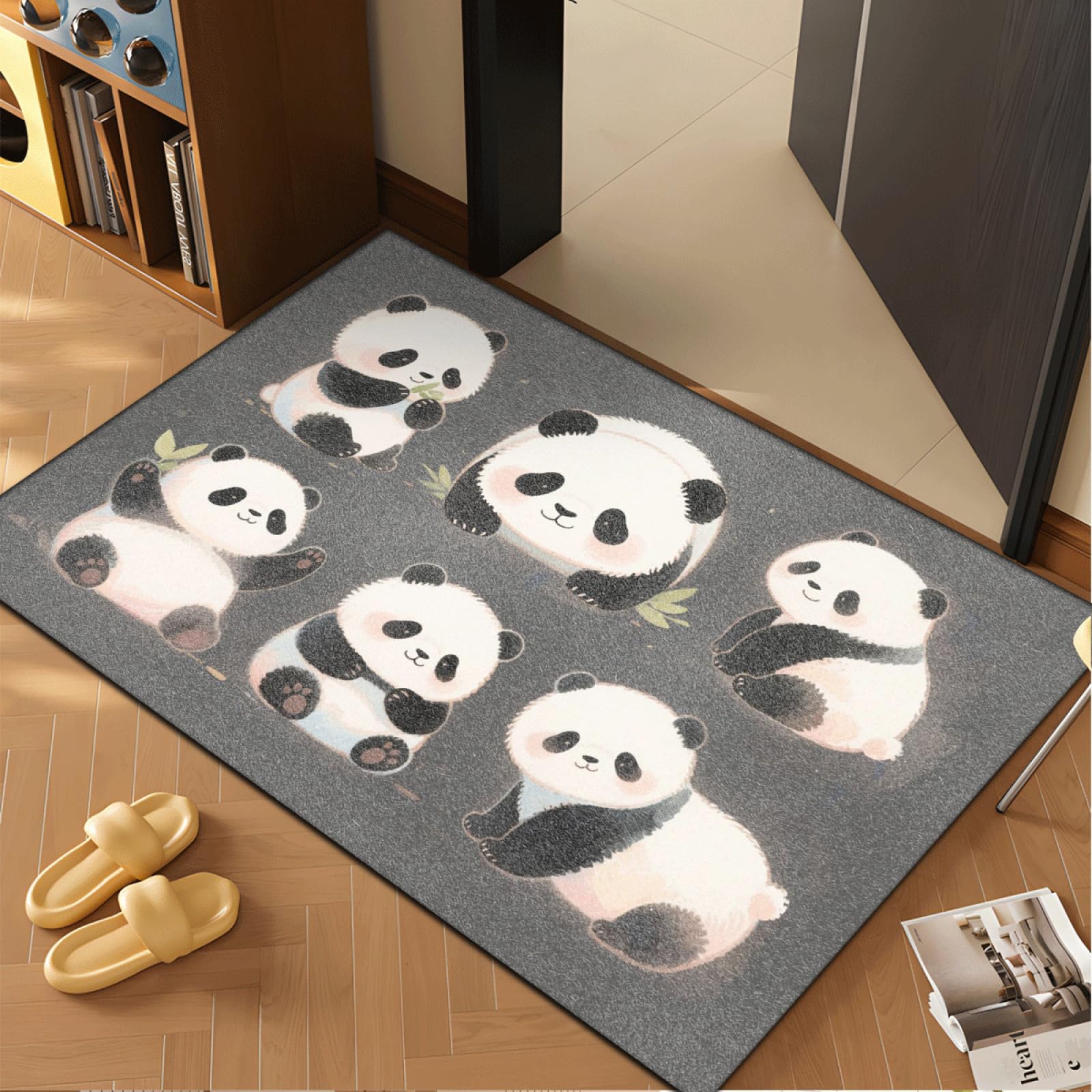 Paillasson Exterieur Entree Feuille Grise Panda Tapis Entree Interieur Facile à Nettoyer Paillasson Interieur Antidérapant Lavable en Machine pour Chambre Cuisine Couloir 80x120 cm