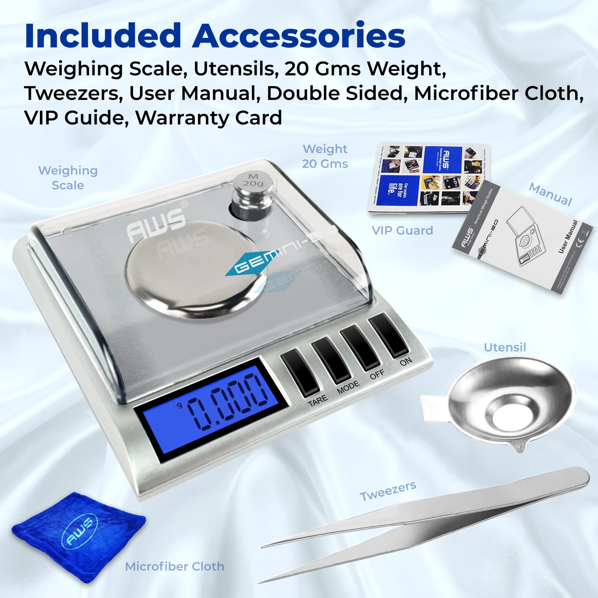 AMERICAN WEIGH SCALES GEMINI-50 Digitale Milligramm-Waage, tragbar, präzise, modern, Edelstahl, 50 g x 0,001 g (Silber)