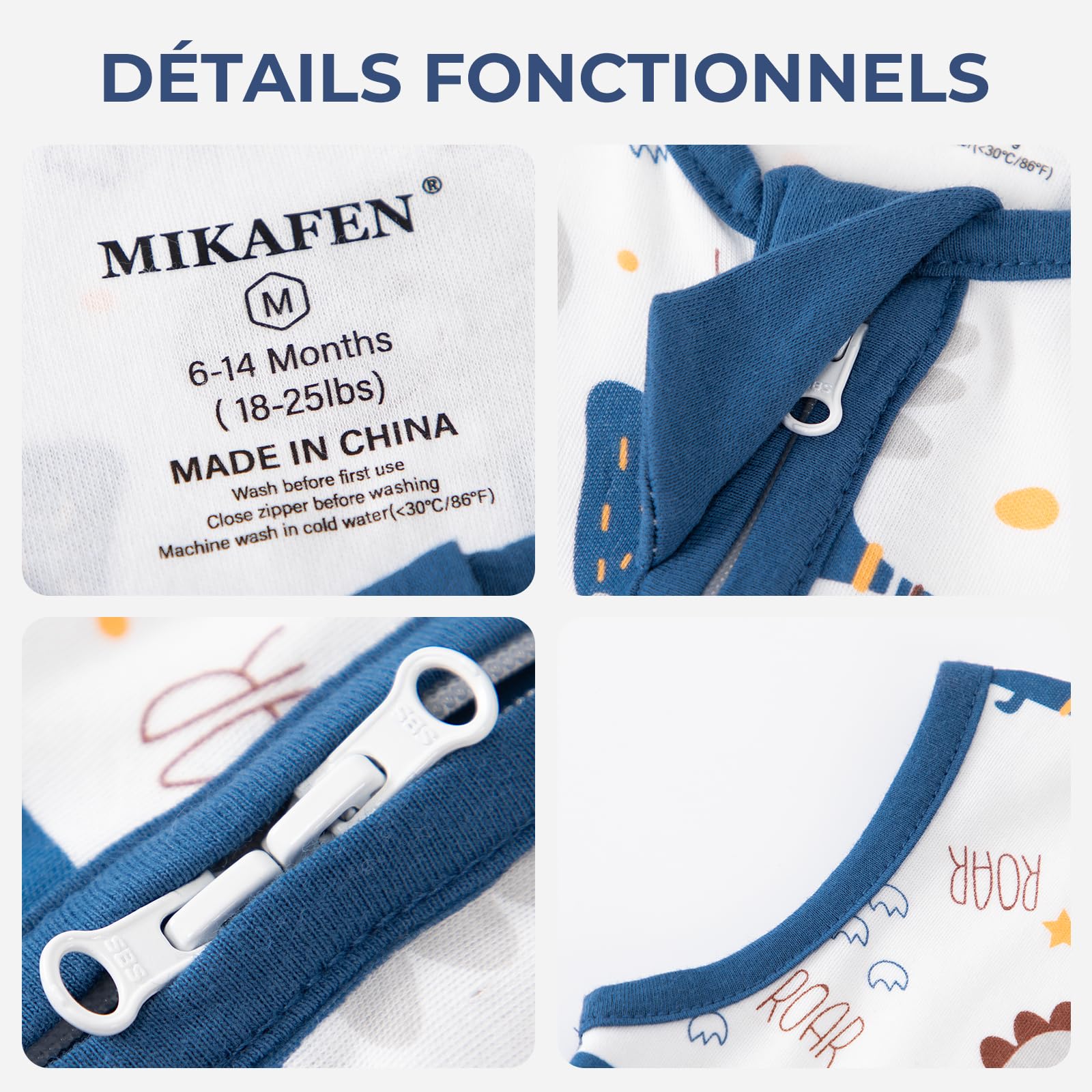 Lot de 2 Gigoteuses d'été pour bébé 0,5 Tog, Coton, Gigoteuse d'été pour Enfants pour garçons et Filles, Dinosaure et Bleu foncé, 0-6 Mois