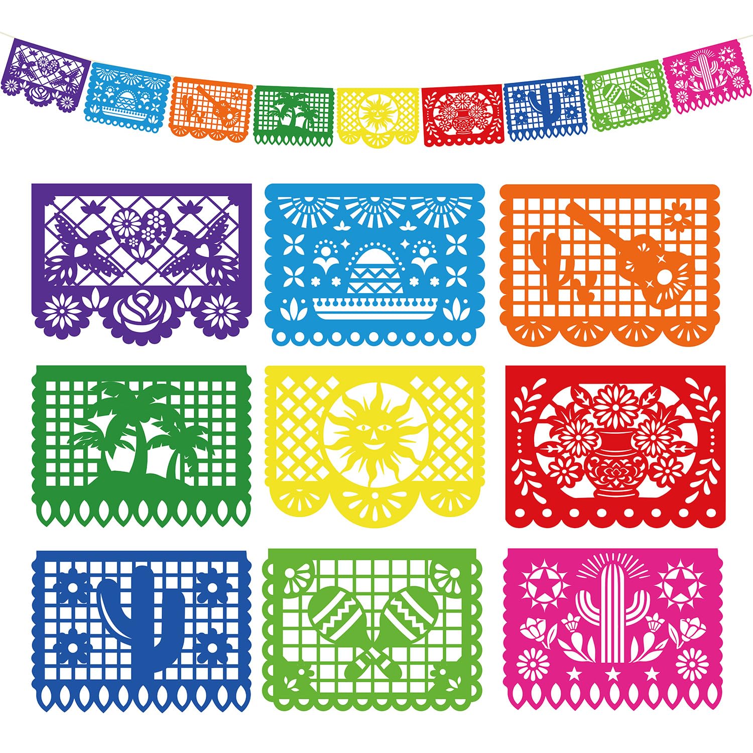 Papel Picado, Dia De Los Muertos Decorations, 18 FT Mexican Party Banner | Mexican Party Decorations, Plastic Fiesta Flags, Day of the Dead Ofrenda Decor, Cinco De Mayo Party Supplies