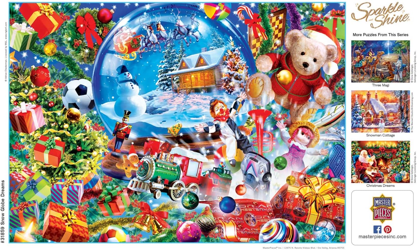 Masterpieces 500 Piece Glitter Christmas Jigsaw Puzzle - Snow Globe Dreams - 15"x21"