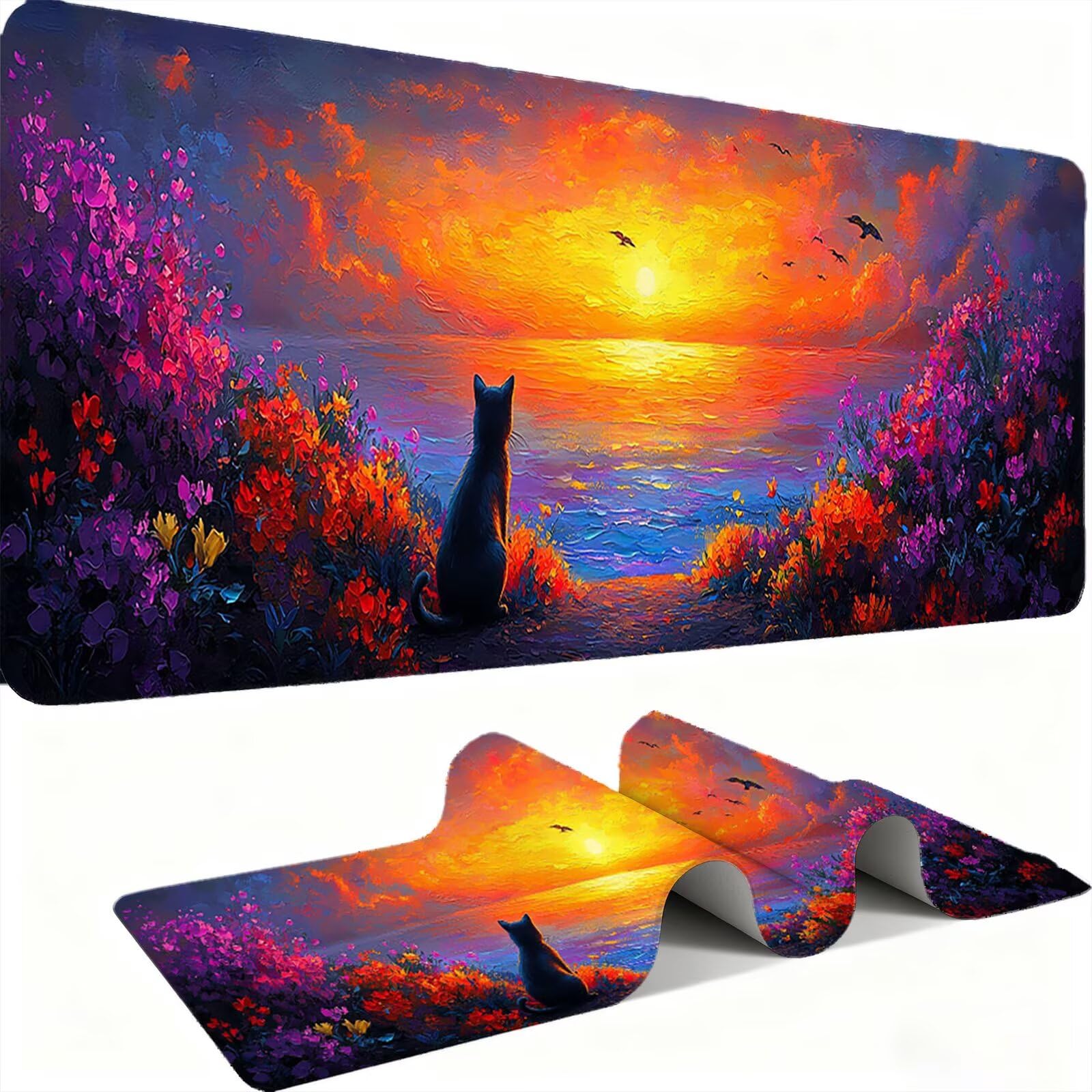 Podkładka pod mysz 1200x600mm Podkładka pod mysz dla graczy, podkładka pod mysz na biurko ultra cienka antypoślizgowa gumowa podstawa zmywalna prędkość ulepszona precyzja komputer, praca - kot