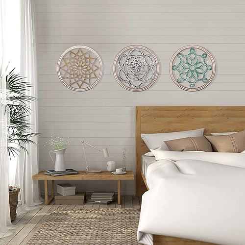 Miniatura 5 de BIGKJYBC Decoración de pared redonda de madera rústica, 3 piezas, para decoración de pared de granja, para exteriores, sala de estar, dormitorio,