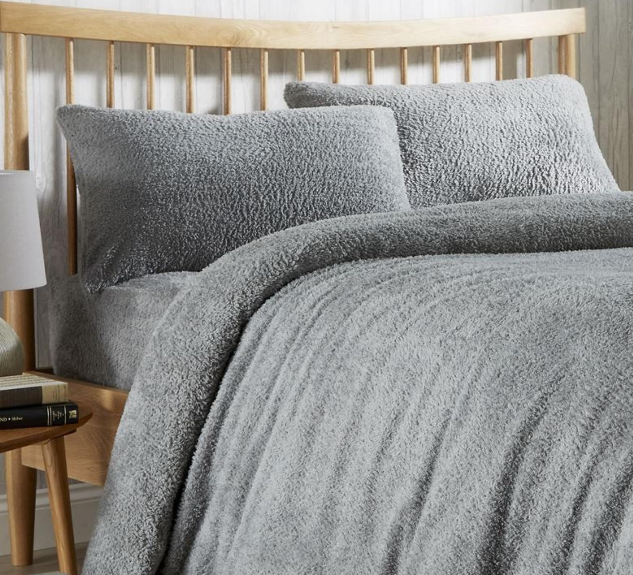 Olivia Rocco Teddy Fleece Duvet Cover Set Super Soft Warm Cosy Quilt Covers Bedding Sets With Pillowcases, Grey Single - Image 4