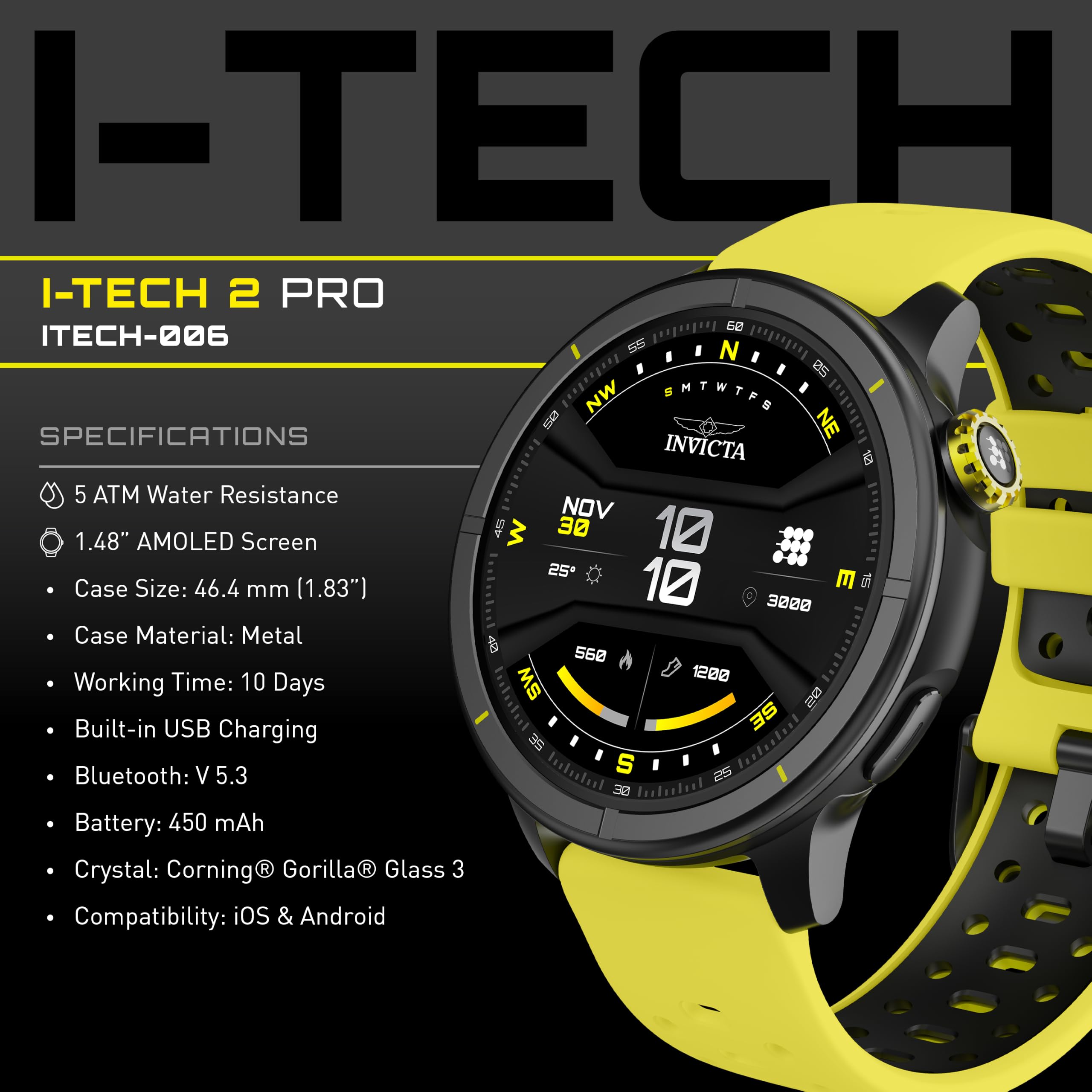 Invicta I-Tech 2 Pro Itech-006 Zegarek Męski, Smartwatch, 46 Mm