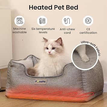 PAWSPIK Heated Cat Bed, Heated Dog Bed for Pets Indoor, Electric Pet Bed Warmer for Cats and Dogs (Charcoal and Ivory)