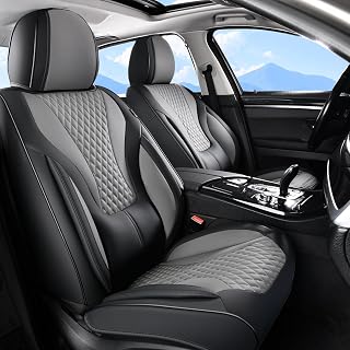 Coverado Black&Gray Nappa Leather Front Car Seat Covers, Waterproof Automotive Seat Protector Cushion, Universal Fit for Most Vehicles Cars SUV Truck
