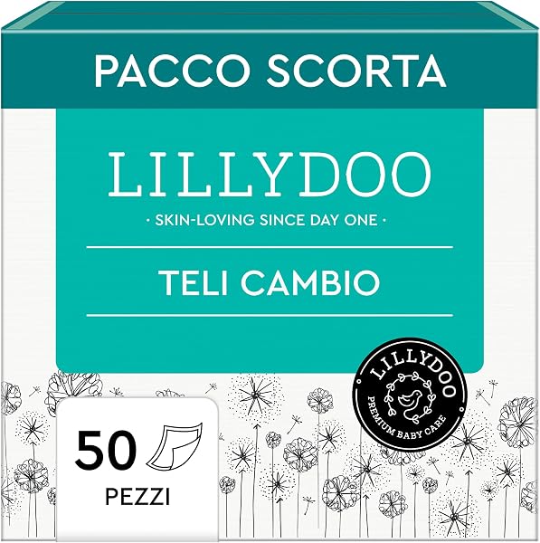 Teli cambio LILLYDOO – 60 x 60 cm, confezione da 50 pezzi (5x10 pezzi), super morbidi, senza profumi e lozioni, ideali per pelli sensibili, dermatologicamente testati - 1