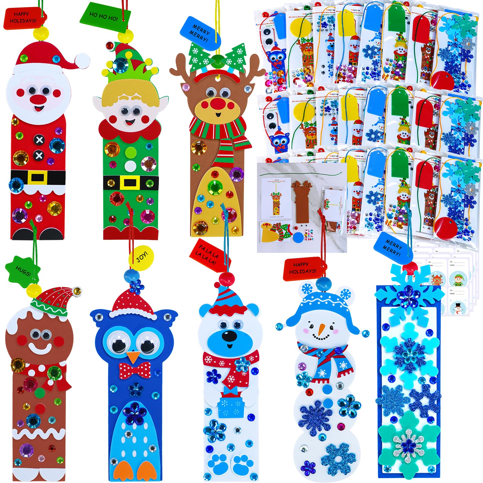 Winlyn 24 Sets 8 Designs Christmas Craft Kits Winter Crafts DIY Holiday Ornaments Bookmarks Decorations Art Sets Festive Foam Stickers Arts and Crafts