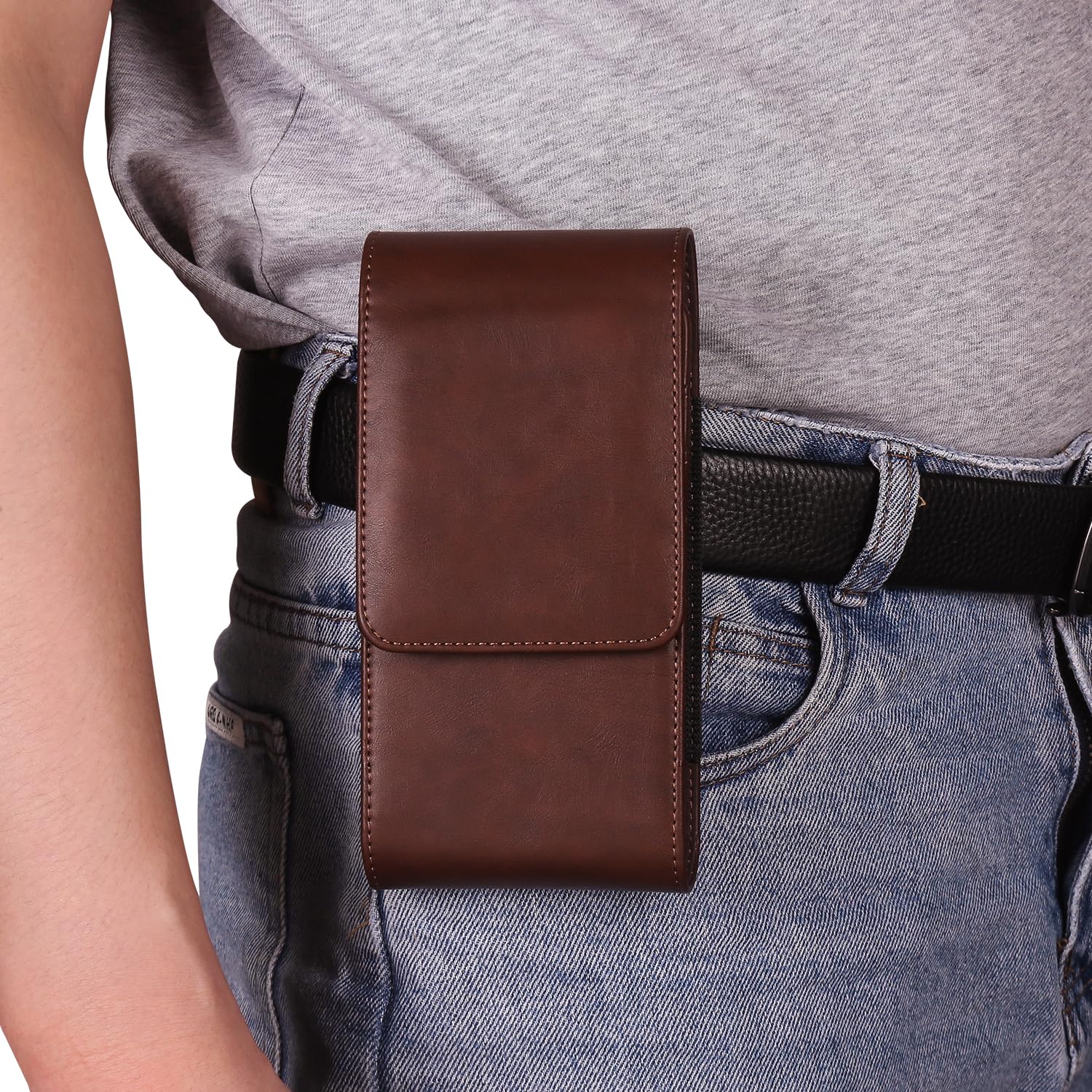 Marsupio da Cintura in Pelle per Cellulare Uomo, Custodia con Clip per Telefono, Verticale Portacellulare Borsa in Pelle Borsetta Sacchetto per Smartphone Fondina Running Sportivo Viaggio Portafoglio