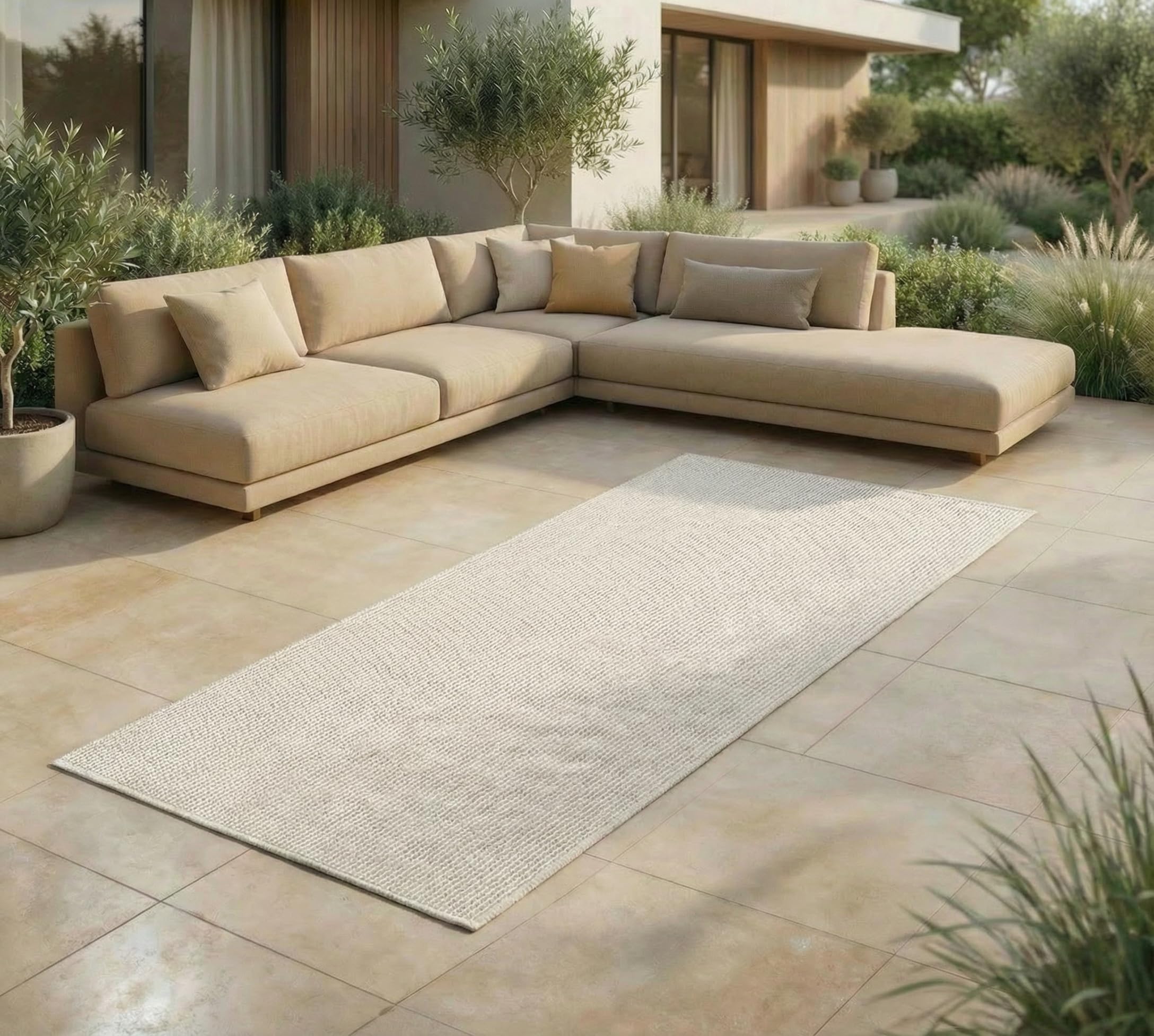 Jimri In- & Outdoor Teppich - Wetterfester Teppich für Balkon, Terrasse, Garten, Wohnzimmer, Küche - Strapazierfähiger Bodenteppich, Widersteht UV-Strahlen & Wasser