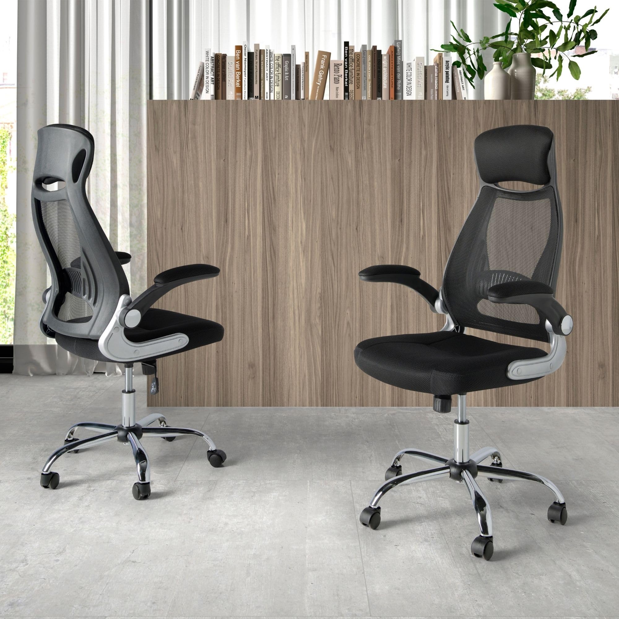 Angel Cerdá – Silla Escritorio Premium Giratoria, Tapizada en Tela Negra | Silla Escritorio Ergonomica Respaldo Ancho y Reposabrazos | Patas Acero Cromado | 66 x 62 x 117 cm