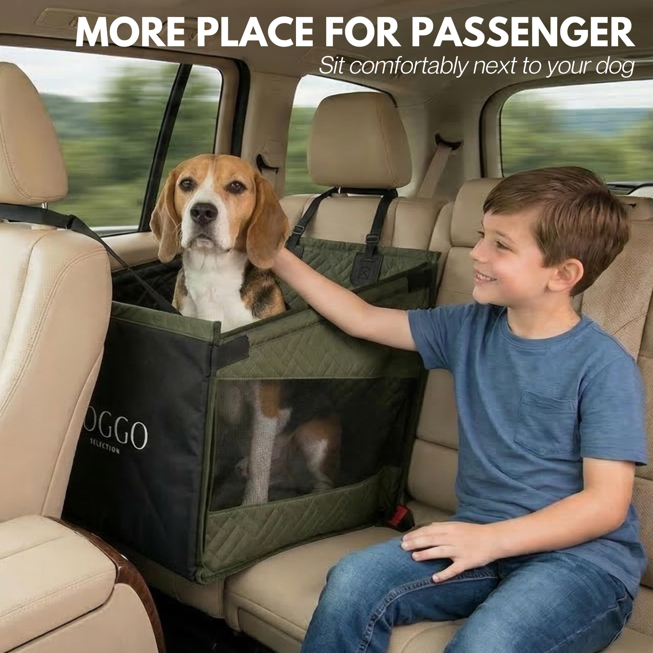 Premium Dog Car Seat & Back Seat – Waterproof & Non-Slip Travel Hammock with Storage Pockets | Secure & Comfortable Pet Seat Cover for Large & Medium Dogs – Fits Cars, SUVs & Trucks (Green) - image 6
