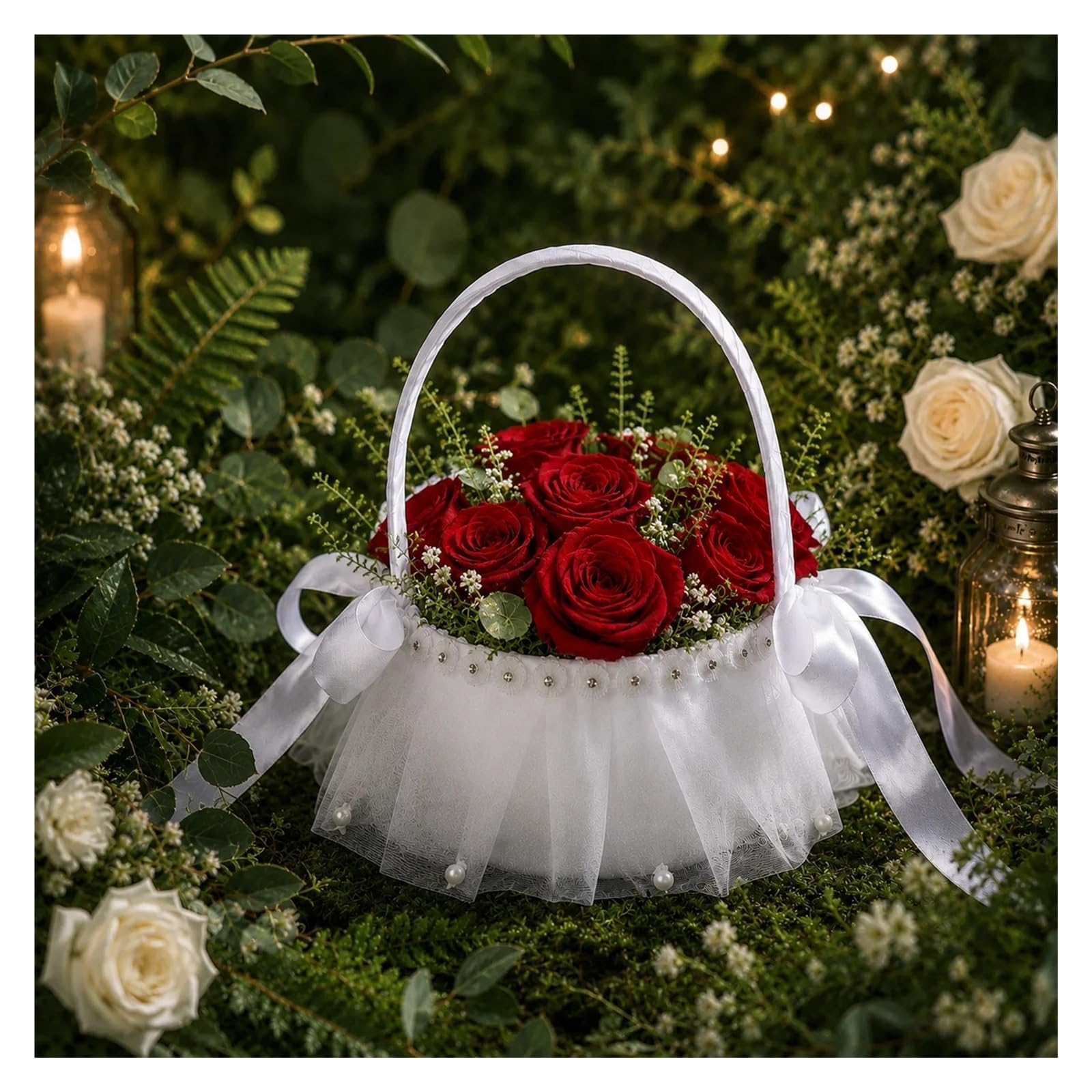 Blumenkörbchen Hochzeit 2 Stück weißer Tüll-Hochzeitsblumenkorb