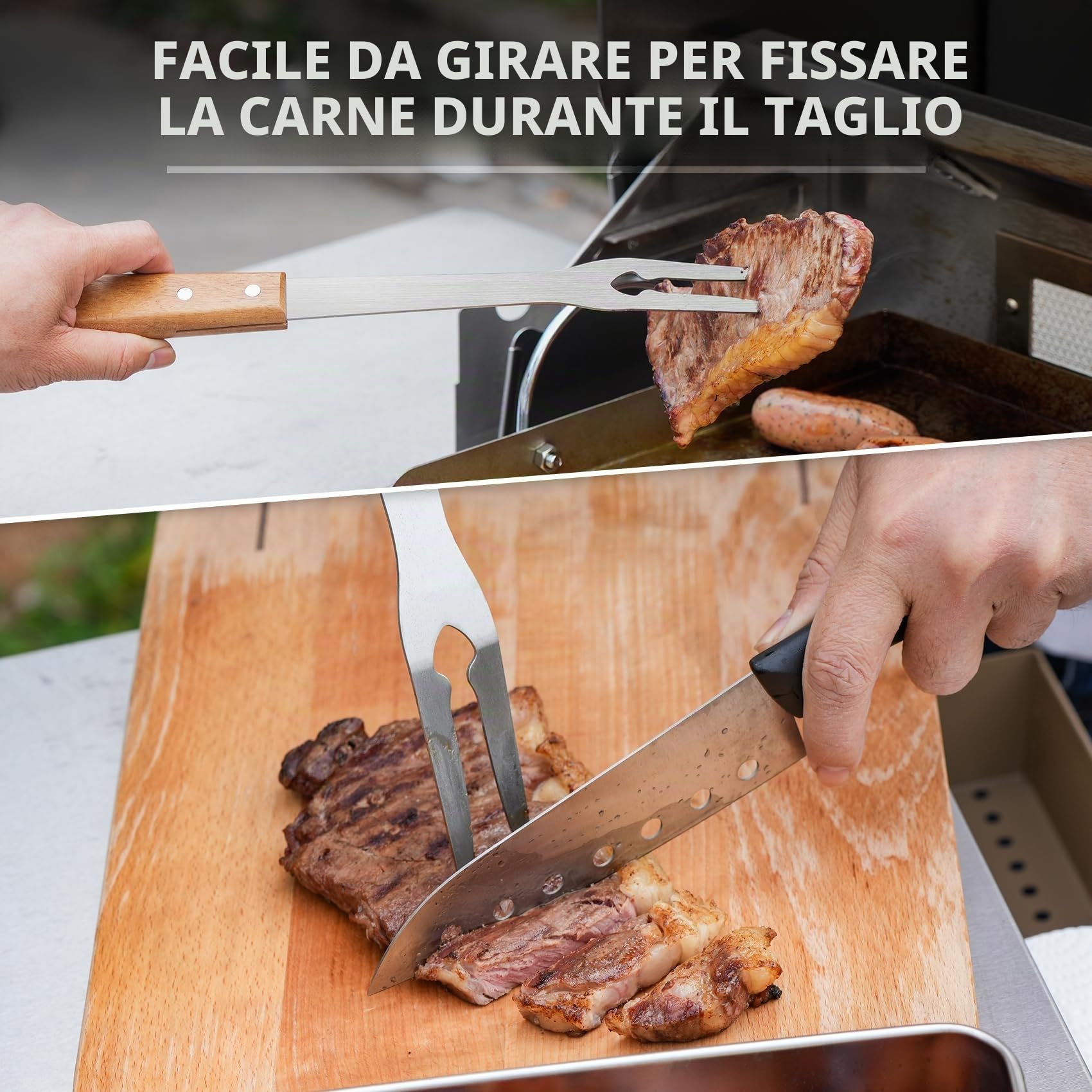 onlyfire Set di Attrezzi per Il Barbecue da 5 Pezzi, Spatola per Piastra Forata, Pinze da Cucina, Forchetta per Grill e 2 Pezzi Sollevatore per Griglia, Utensili per Grigliate e Cucina All'aperto
