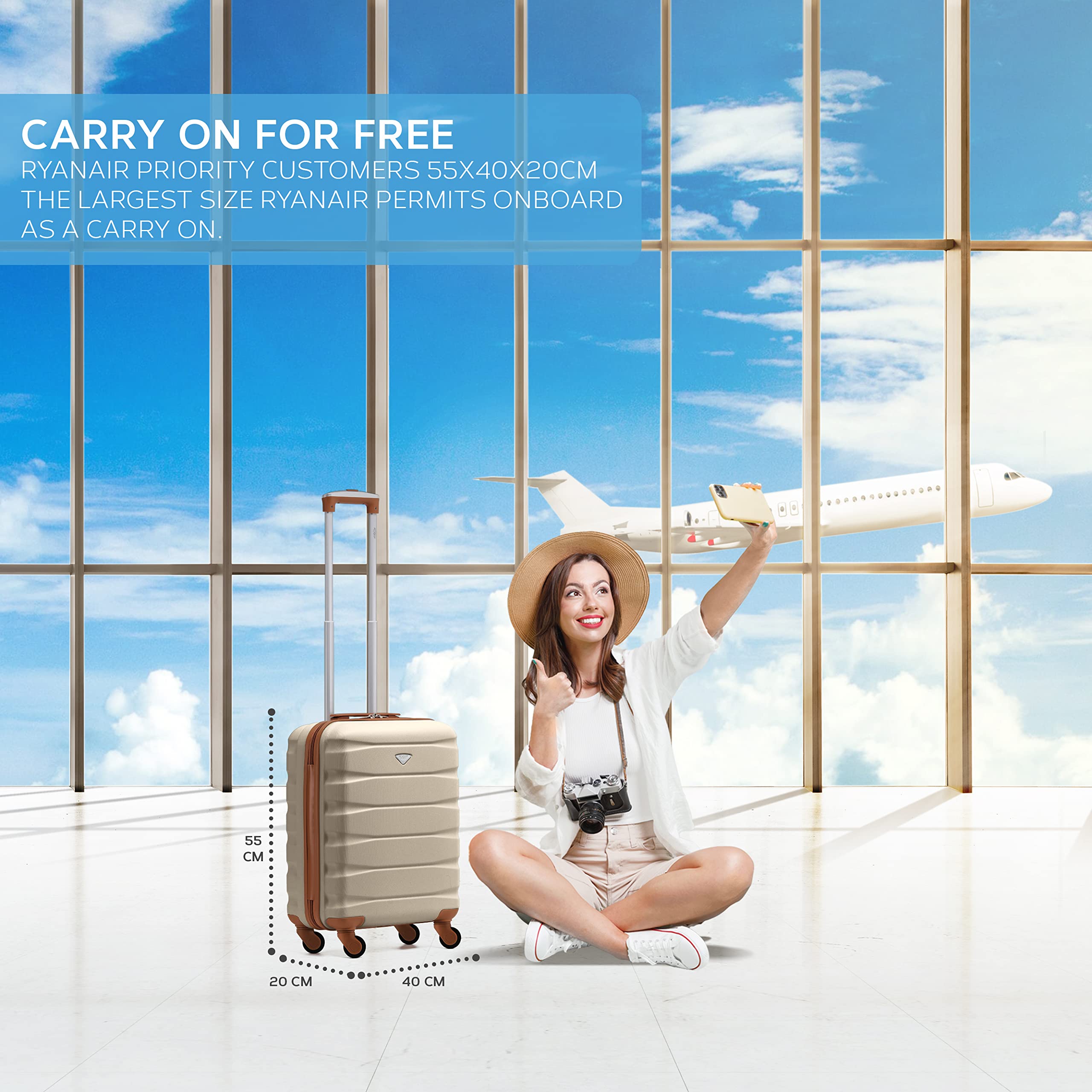 Flight Knight Cabin Suitcase 55x40x20 Ryanair Priority, EasyJet, Jet2 Lightweight Small Durable 4-Wheel Cabin Case, Carry-On for Over 60 Airlines, Hard Shell, 10kg Hand Luggage Bag (55 x 40 x 20 cm)
