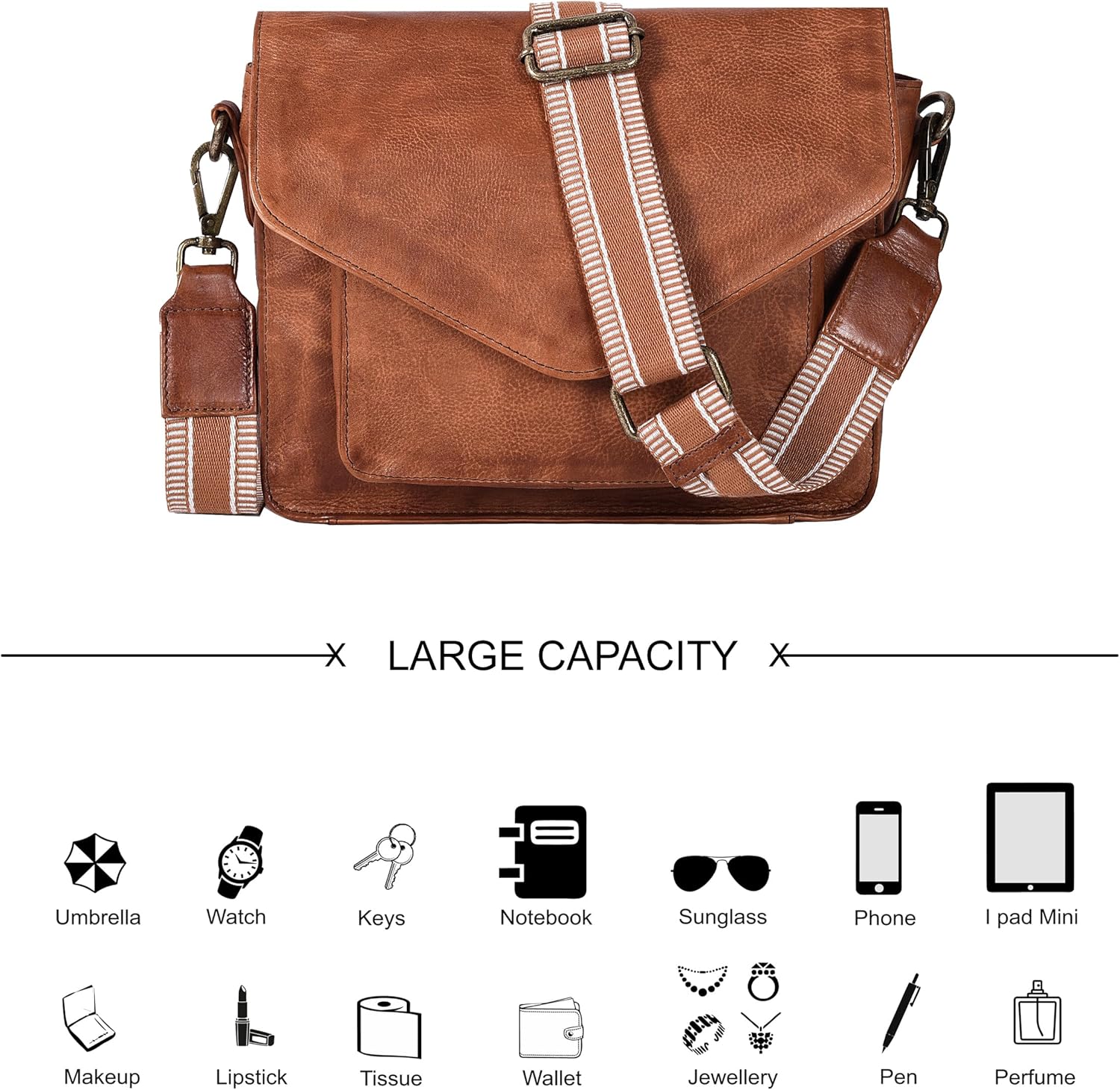 Leather Flapover Crossbody Handbag Purse for Women with Adjustable Strap & Overflap Snap Closure Tote/Bag - Image 5