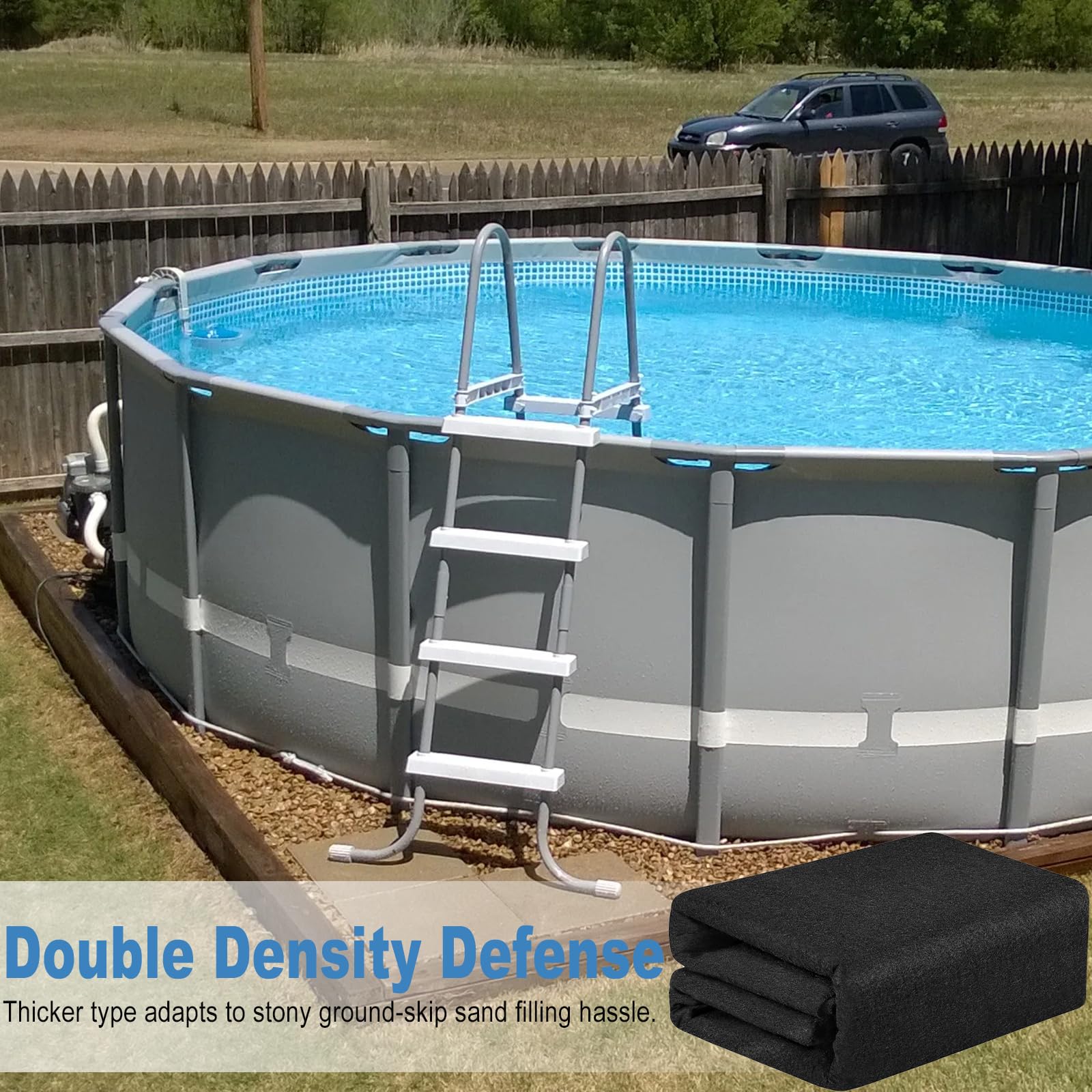 Yuragim Base redonda para piscina de 305 cm, para exteriores, alfombrilla de piscina, suelo protector, alfombra de suelo precortada para piscinas y jacuzzis, evita agujeros y prolonga la vida útil
