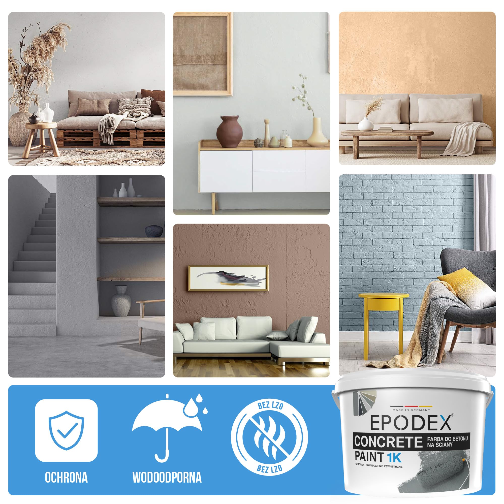 EPODEX FARBA DO BETONU 1K, Farba do podłóg i ścian, Wysokie krycie, odporna na UV i ścieranie, Do wnętrz i na zewnątrz, 2kg (16m² na warstwę) - Polar White