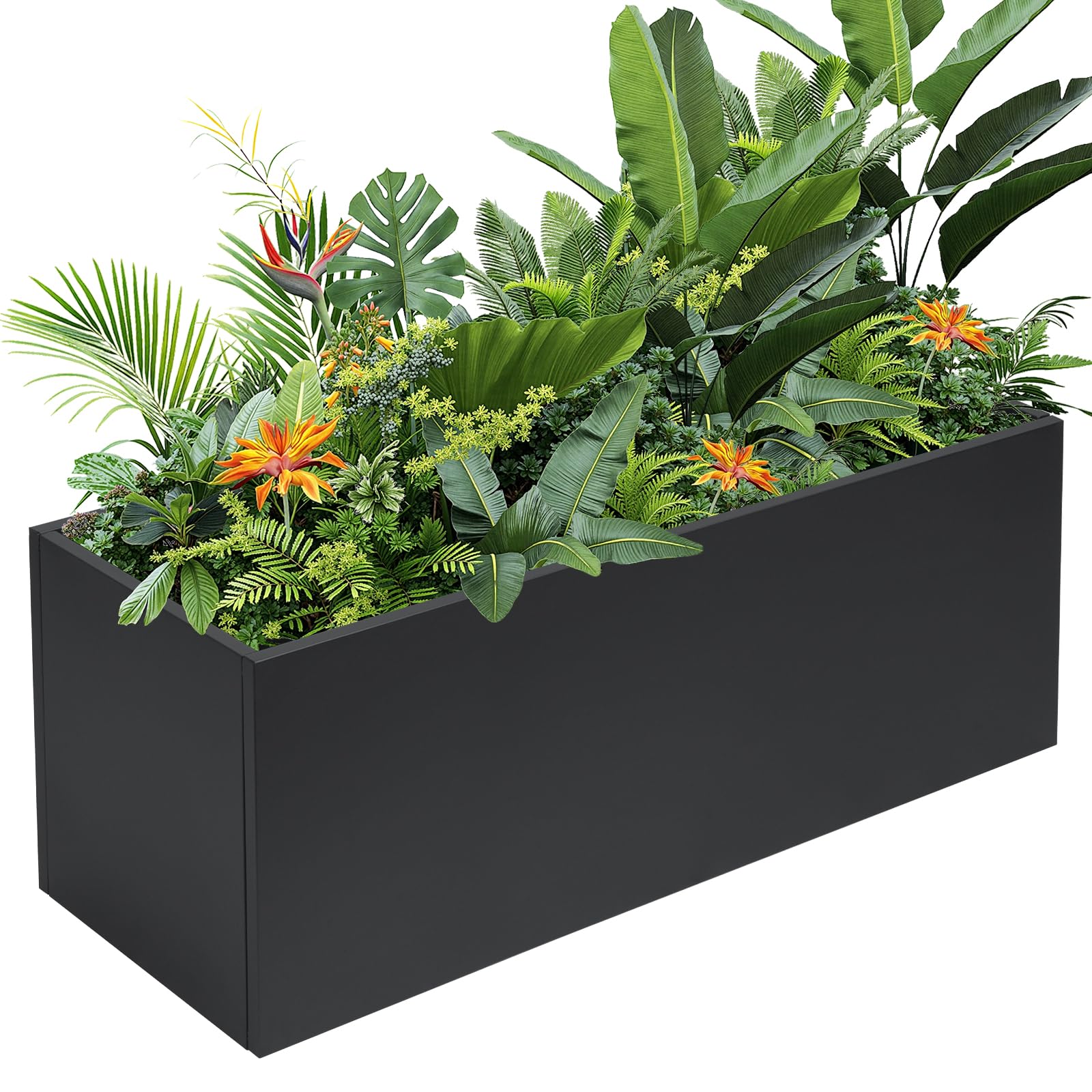 metal planter boxes 46" l×16" w×16" h outdoor rectangular planter with removable insert shelf?black planter boxes outdoor, tall planter heavy duty