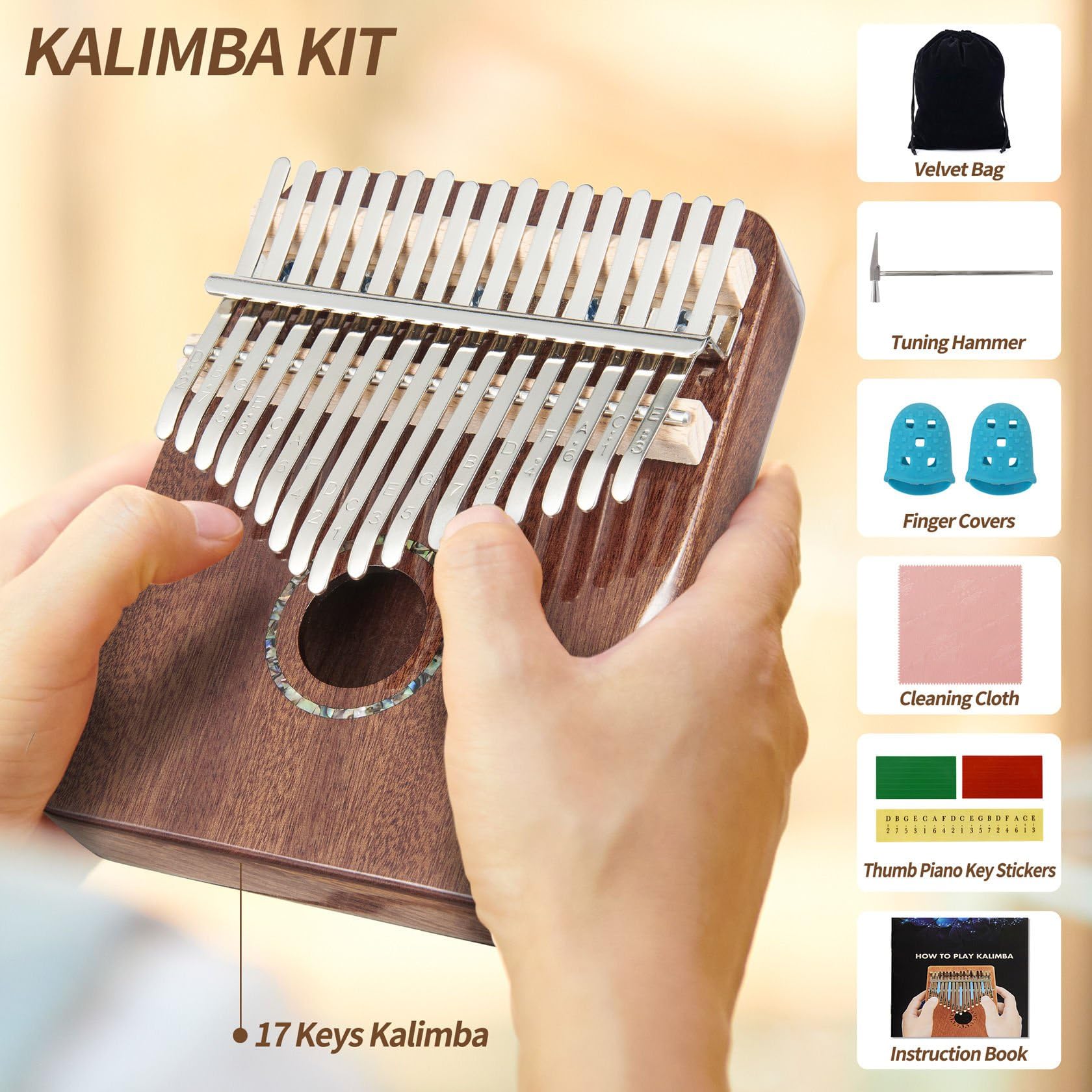 Kalimba - Piano de pulgar de 17 teclas (Kalimba-marrón)