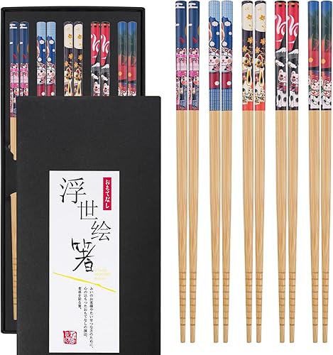 5 pares de palillos reutilizables de bambú natural con caja de regalo, juego de palillos antideslizantes para fideos de arroz de sushi, vajilla