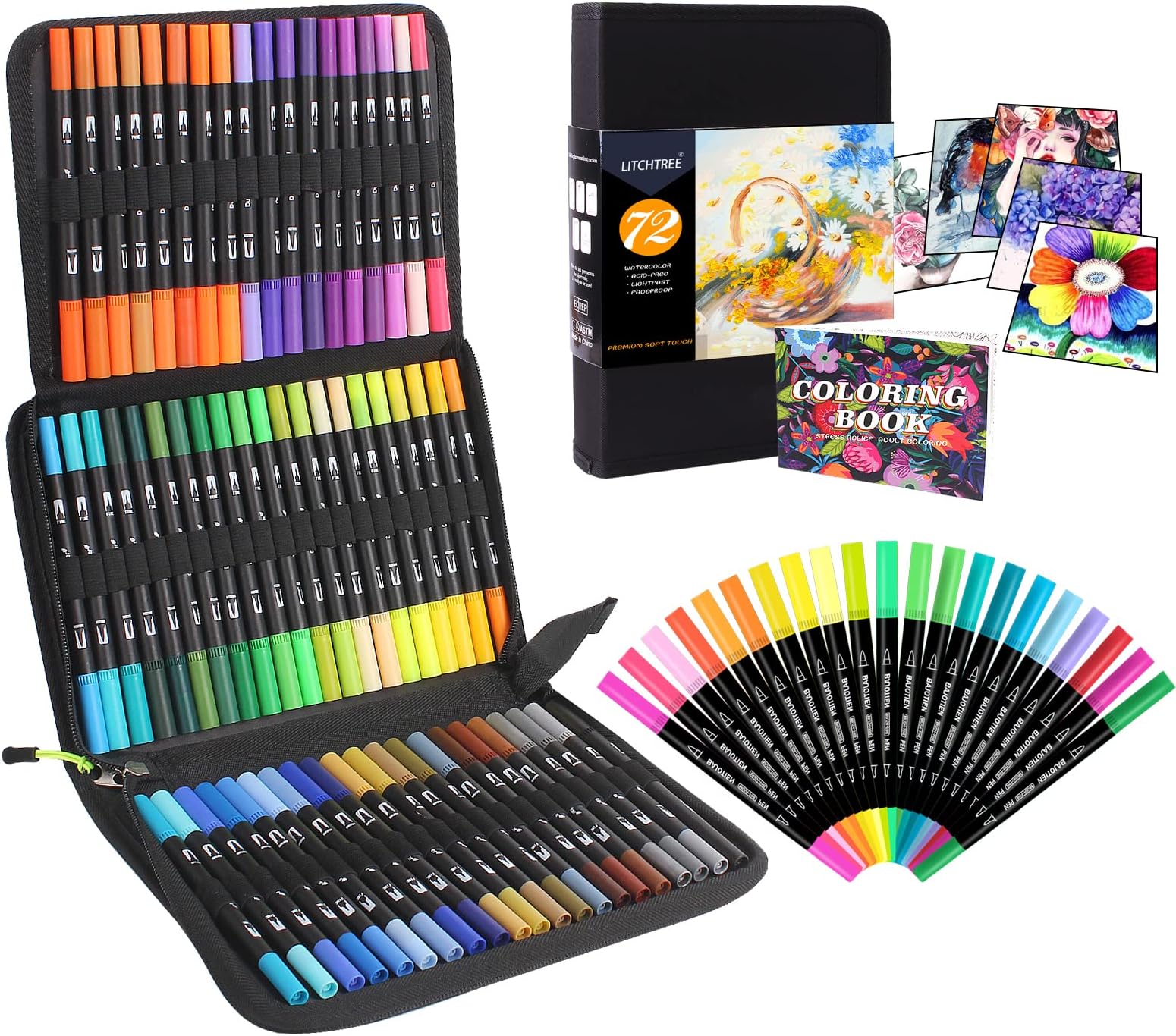VozunaDual Tip Colouring Pens, Set of 72 Colors Felt Tip Markers Flexible Real Brush Tips, Paint Pens for Artists, Beginners, Adults and Kids Coloring, Calligraphy and Drawing…