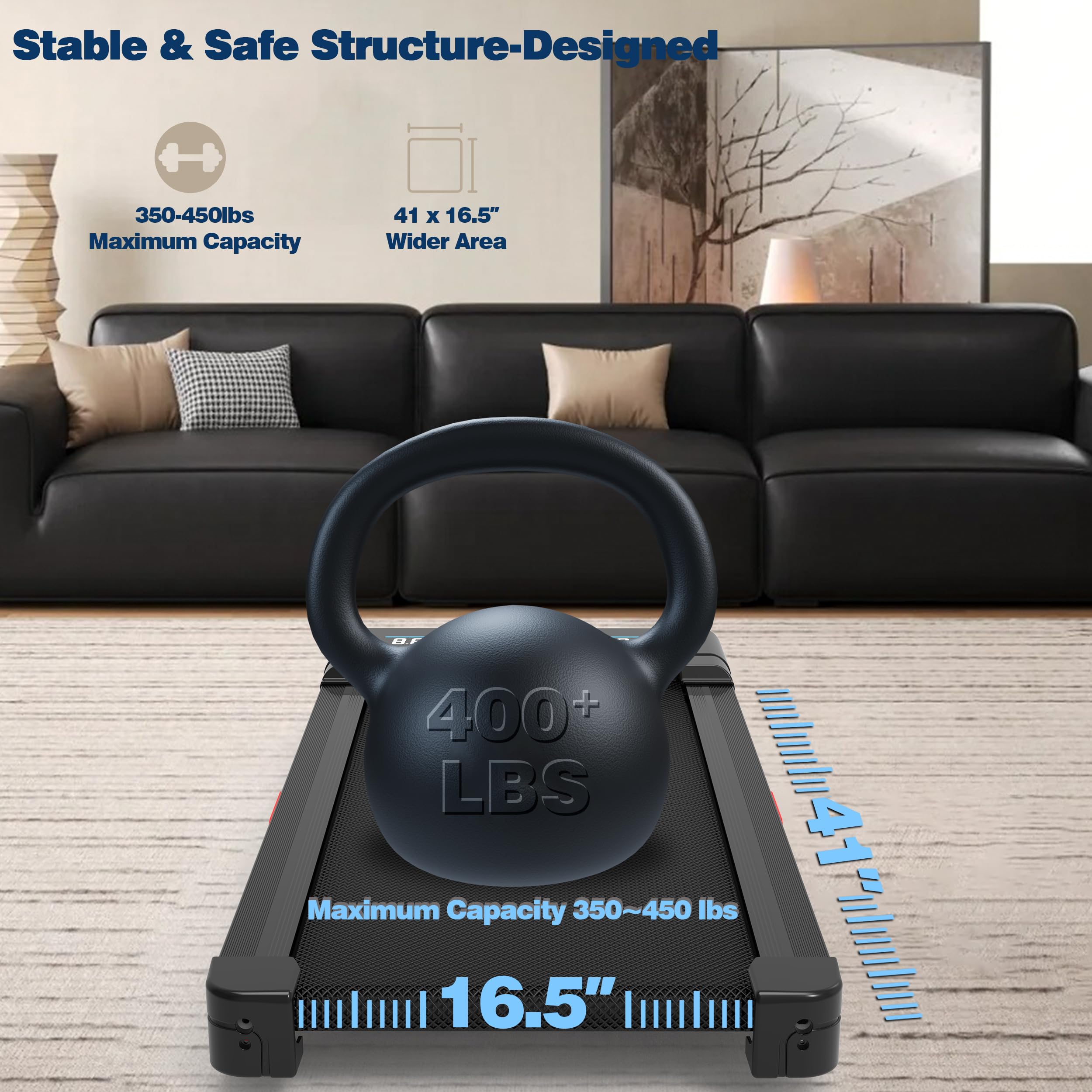 TRAILVIBER Walking Pad Treadmill with 12% 9-Level Auto Incline, 450 lbs Capacity RGB LED Screen, Bluetooth Speaker Under Desk Treadmill, Compact Treadmills for Home Hiking: Black