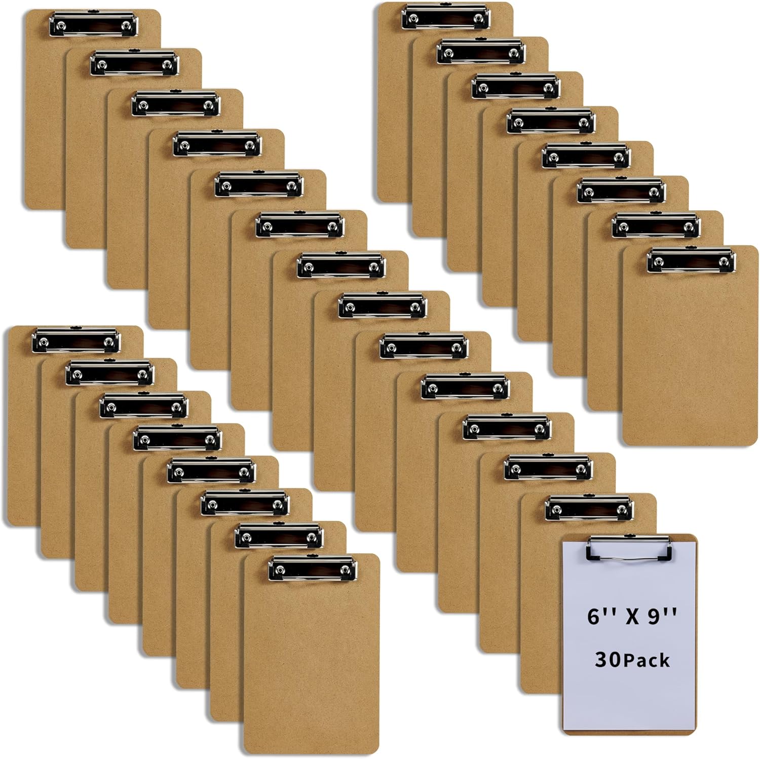 Binditek 30 Pack Mini Clipboards, EcoFriendly Wood Hardboard with Low Profile Clip
