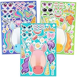 JOYIN 36PCS 9x6 Make a face Stickers for Kids, Party Favors Kids Crafts, Make Your Own Fantasy Unicorn Stickers, Goodie Bags Stuffers, Classroom Rewards