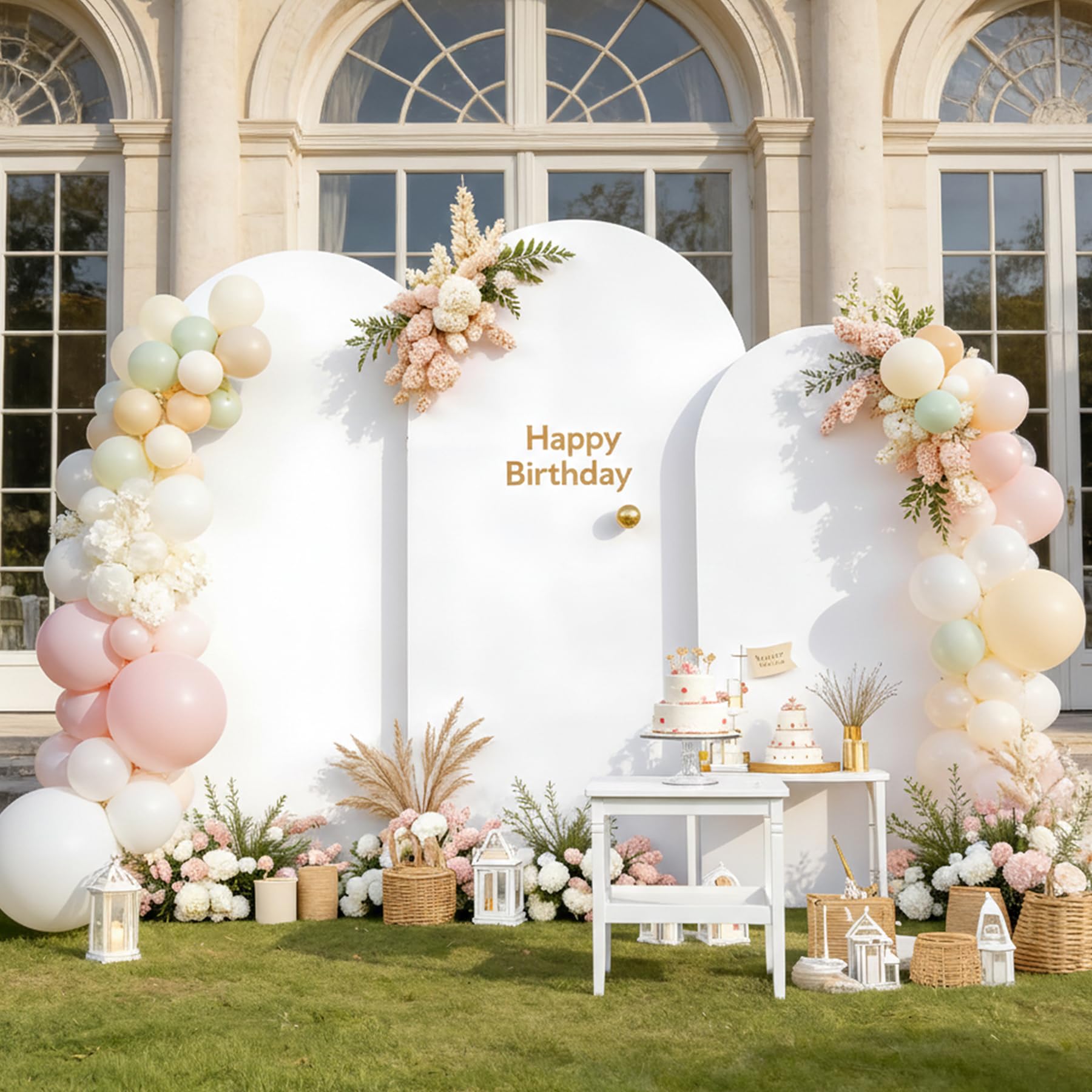 White Arch Backdrop Cover Set of 3 (7.2ft, 6.6ft, 6ft), Double-Sided Spandex Chiara Arch Frame Covers, Wrinkle-Free Low-Transparency Fabric for Wedding Birthday Party Decor (No Stand)