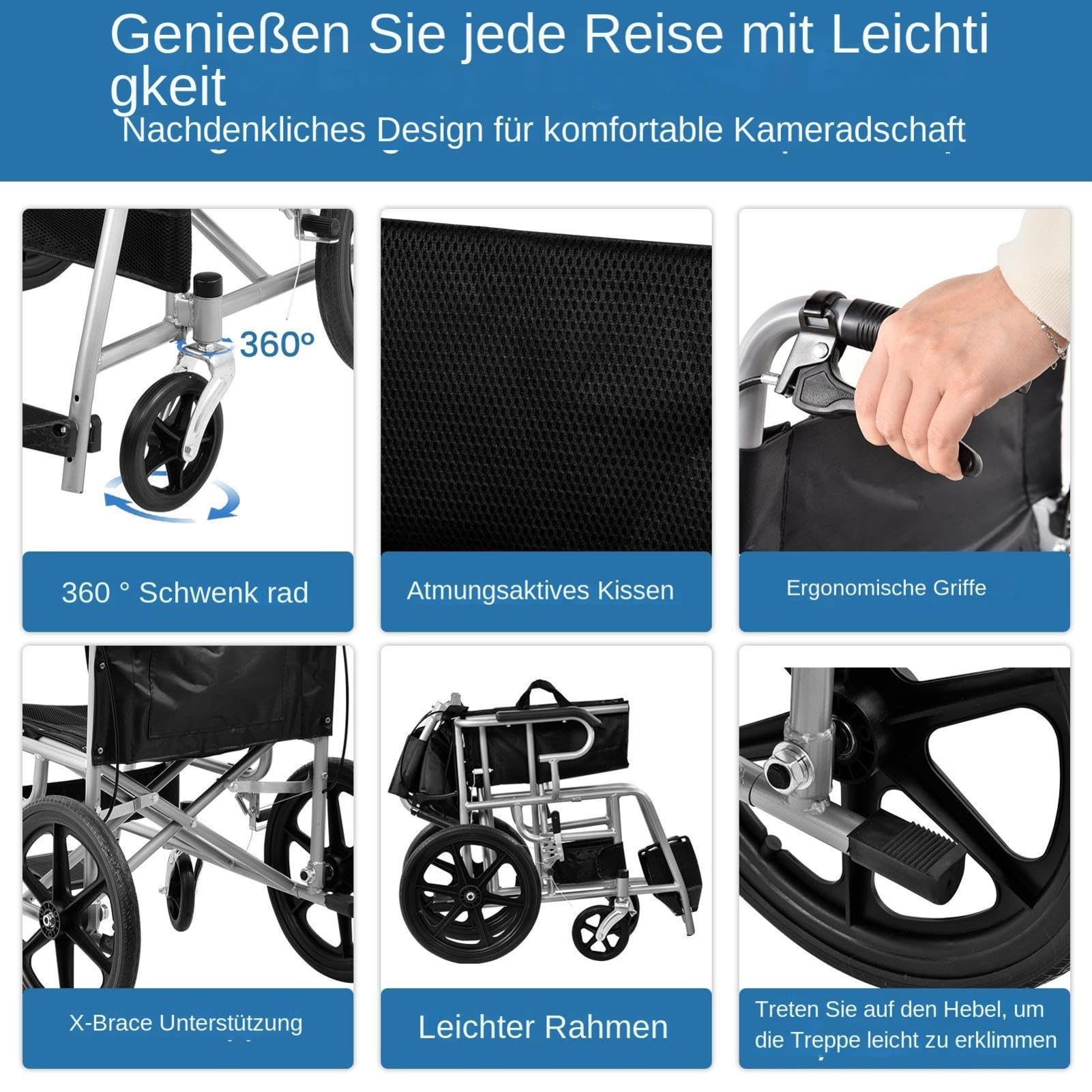 Silla de ruedas ultraligera, plegable, ligera, 11 kg, asiento de 45,5 cm, soporte de seguridad, cinturón de seguridad, silla de ruedas estrecha para apartamentos, capacidad de carga de 100 kg, para