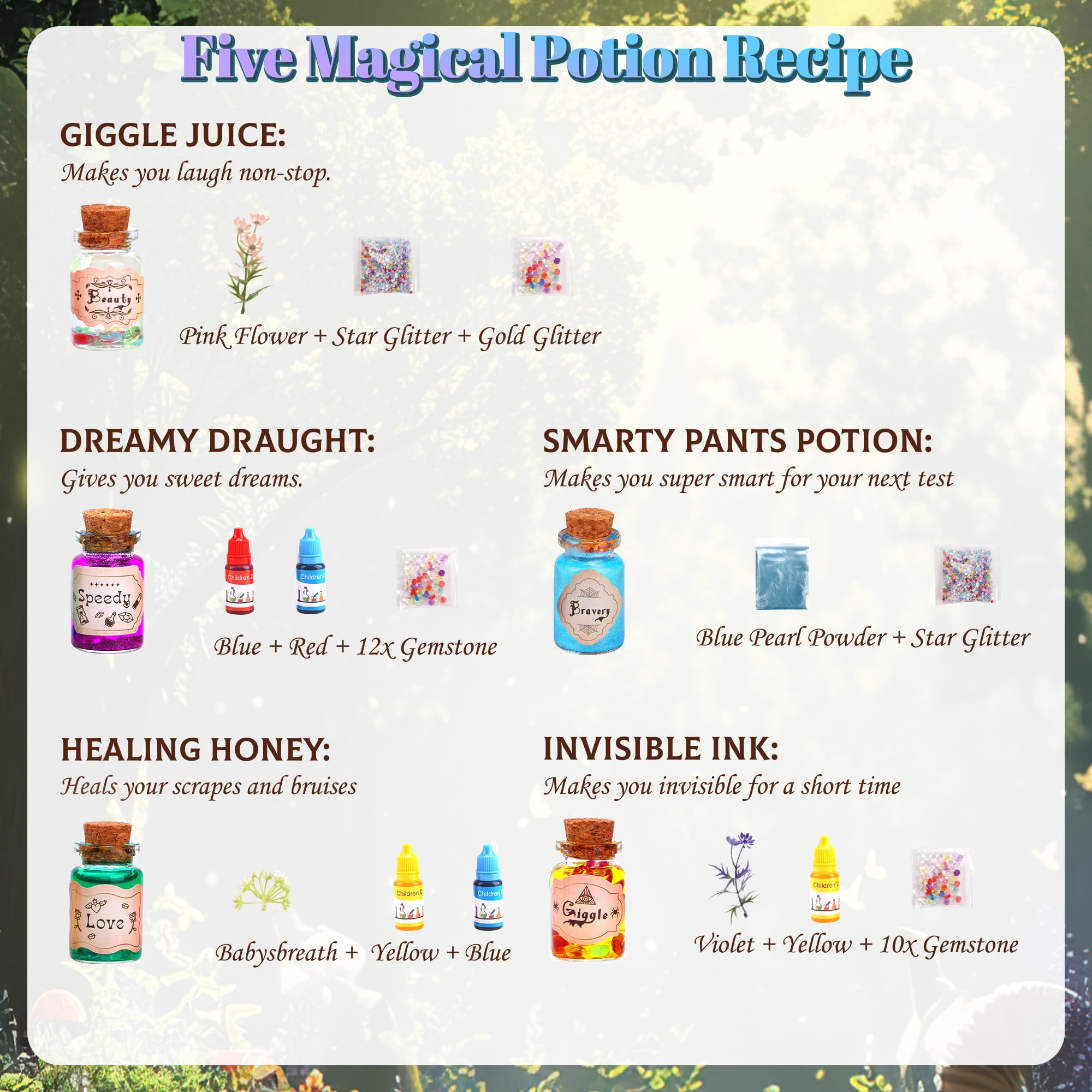 Kit Potion Magique Enfant - 10 Bouteilles, Cristaux, Livre Recettes, Déguisement Sorcier, à Partir De 4 Ans
