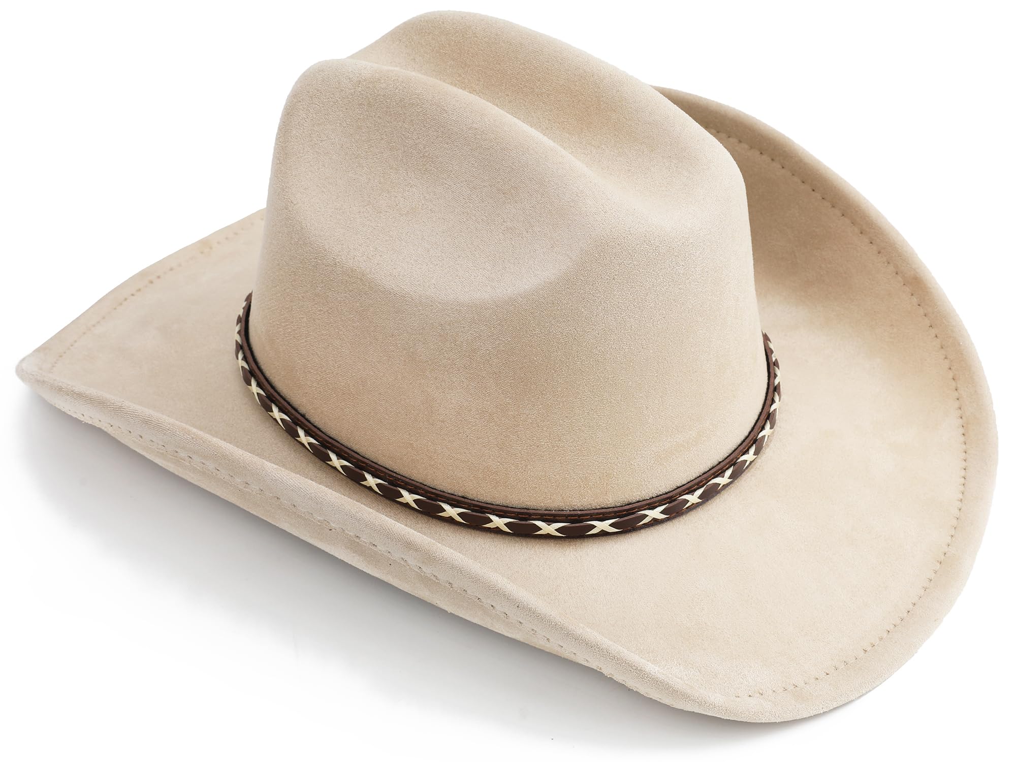 BESOOGII Western Cowboy Hat for Women and Men, Unisex Big Wide Brim Felt Hats for Cowboys and Cowgirls (US, Alpha, Large, Beige)