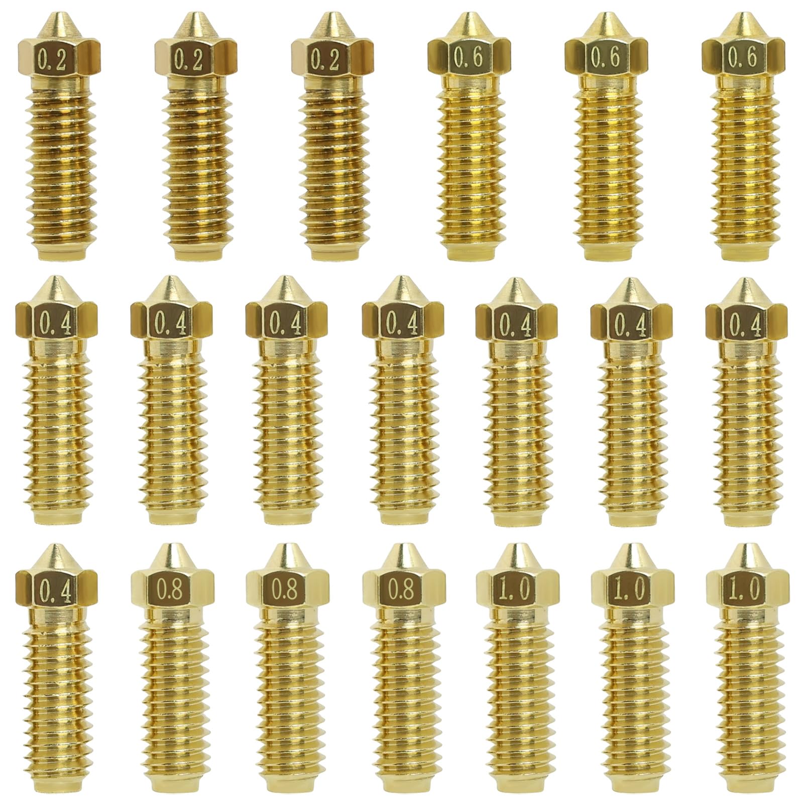 20 Ugelli Per Stampante 3D - Set Di Punte In Ottone Con Multiple Misure (0.2mm-1.0mm) Per Materiali Non Abrasivi