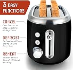 MUELLER HOME Retro Toaster 2 Slice, 7 Browning Levels, 3 Functions (Reheat, Defrost, Cancel), Stainless Steel Features, Removable Crumb Tray, Under Base Cord Storage, Black