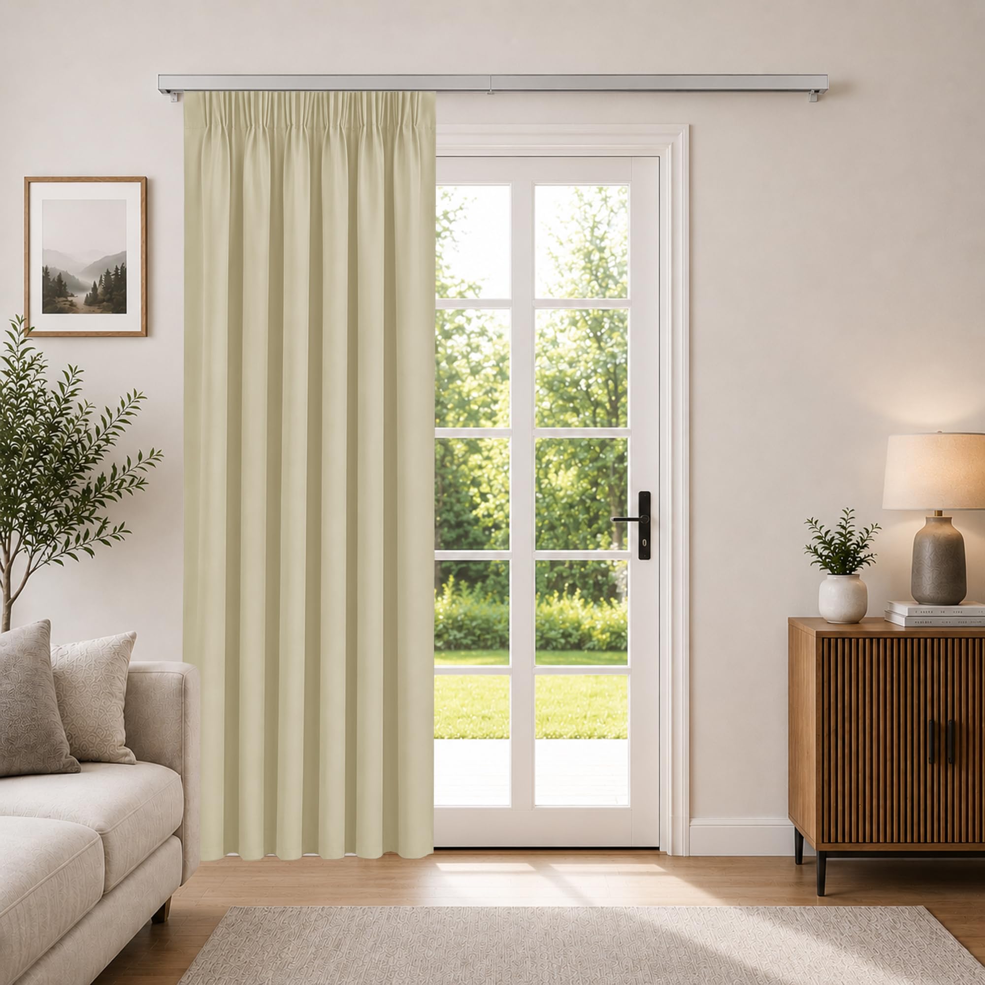 Aspire Homeware Türvorhang Bleistiftfalten, Verdunkelungsvorhänge für Wohnzimmer, superweich, wärmeisoliert, Einzelpaneel, 168 x 213,4 cm, cremefarben